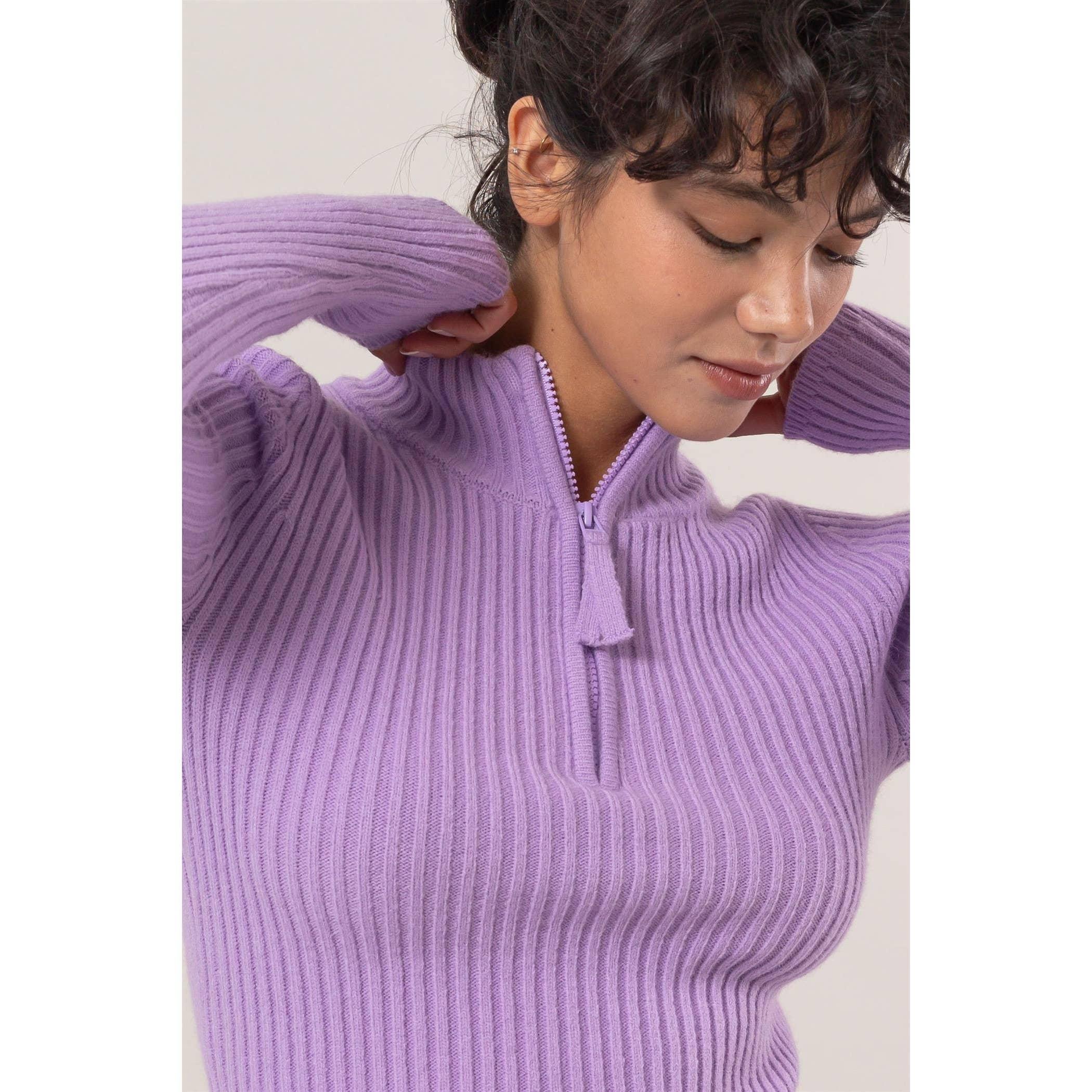 Half-Zip Ribbed Knit Top Product Image