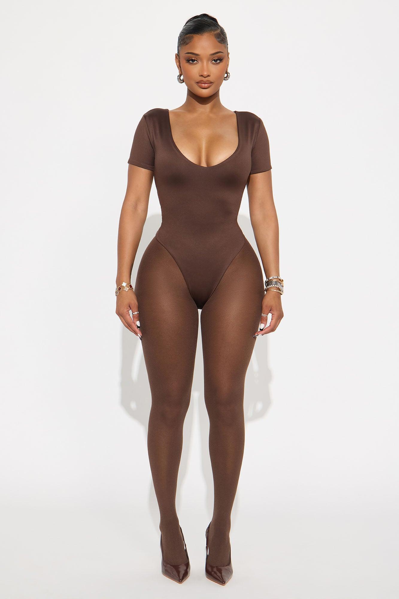 Contour Double Lined Short Sleeve High Cut Bodysuit - Chocolate Female Product Image