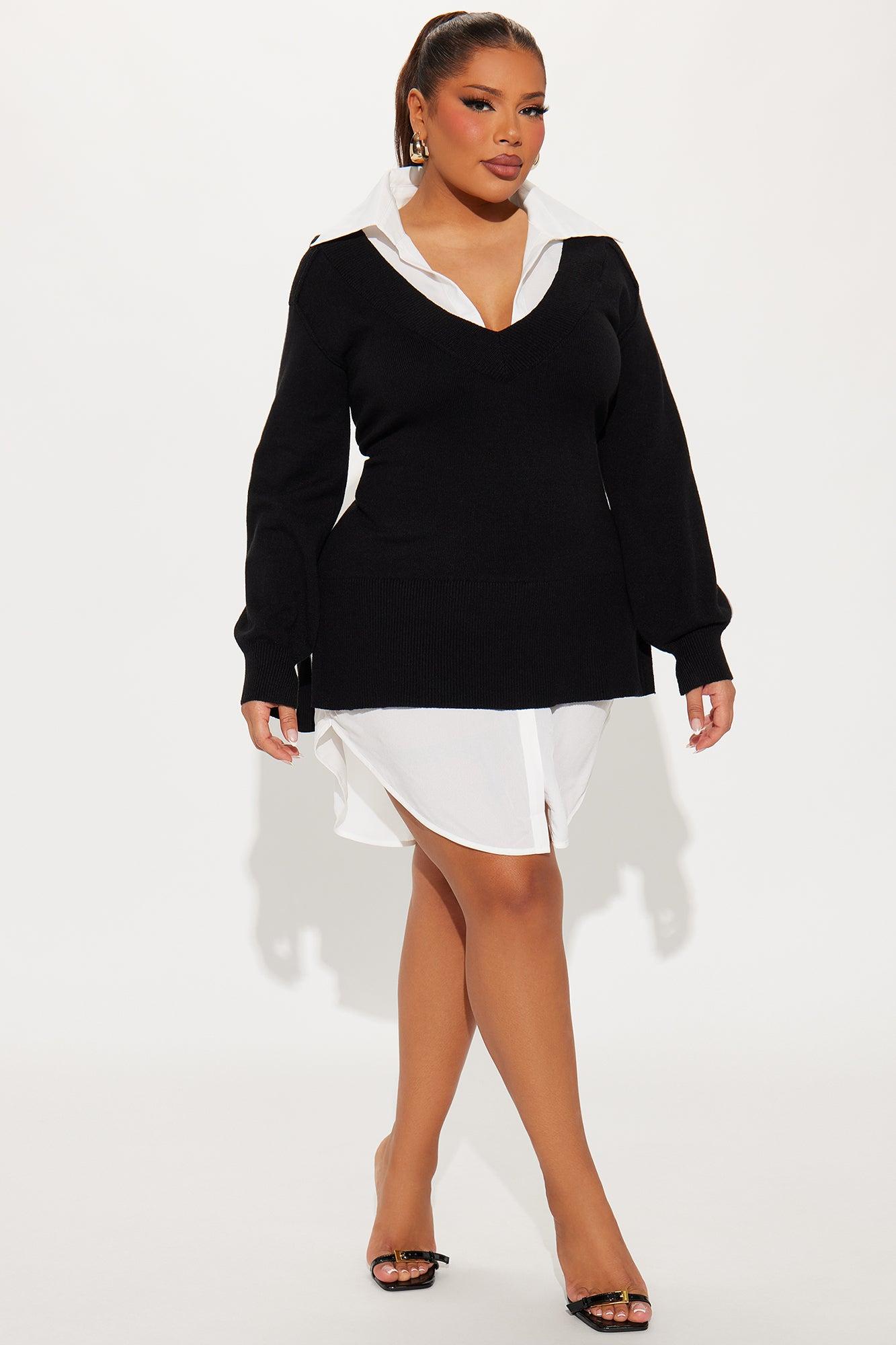 Hard Worker Sweater Shirt Mini Dress - Black/White Female Product Image