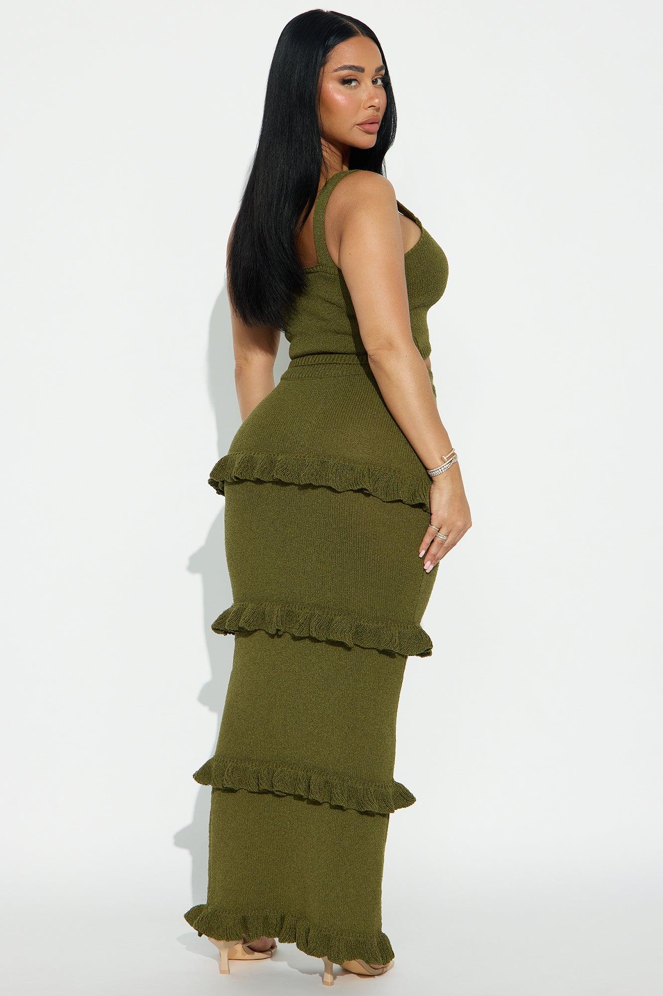 Citrus Grove Ruffle Maxi Skirt Set - Olive Female Product Image