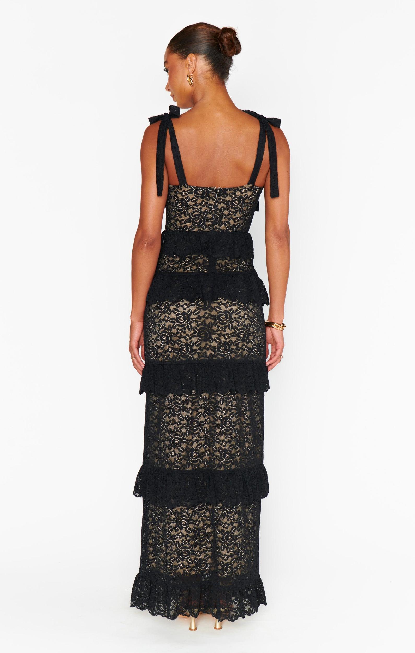 Monique Tie Maxi Dress ~ Black Lovely Lace Product Image