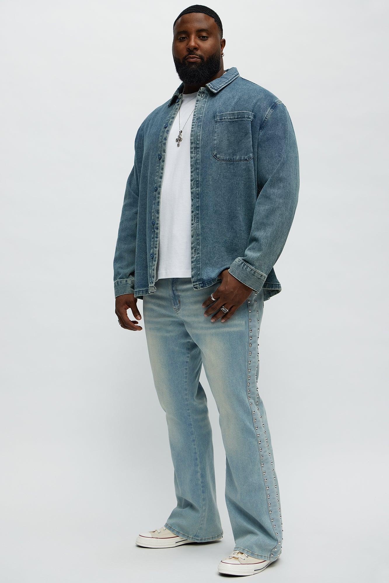 Stacked Slim Flare Stud On The Side Jeans - Light Wash Male Product Image