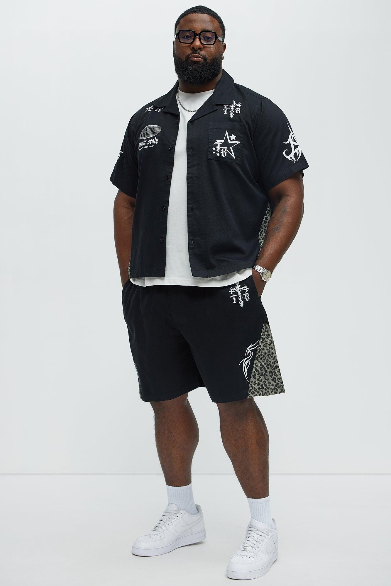 Cosmic Distortion Animal Print Short Sleeve Button Up Shirt - Black/combo Product Image