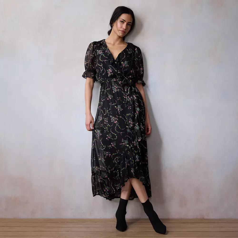Women's LC Lauren Conrad Ruffled Wrap Floral Maxi Dress, Size: XS, Black Fleurs Astrid Product Image