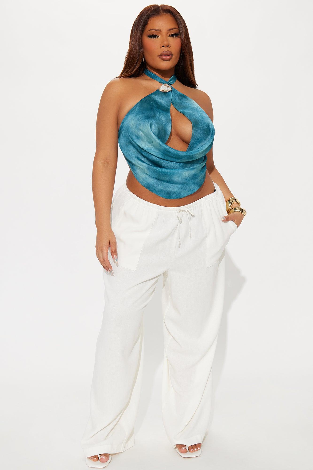 Tropical Nights Shell Chiffon Halter Top - Blue Product Image
