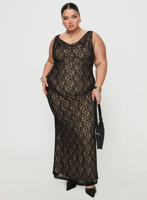 Romani Lace Maxi Dress Black Curve Product Image