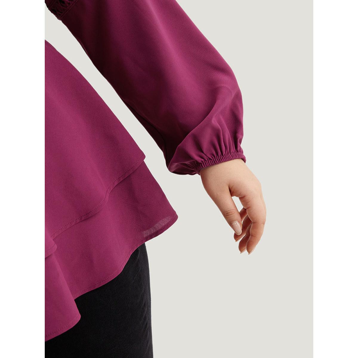 Plus Size RedViolet Silhouette Floral Print Lace Patchwork Layered Hem Blouse Women Elegant Long Sleeve V-neck Dailywear Blouses BloomChic 26/4X Product Image