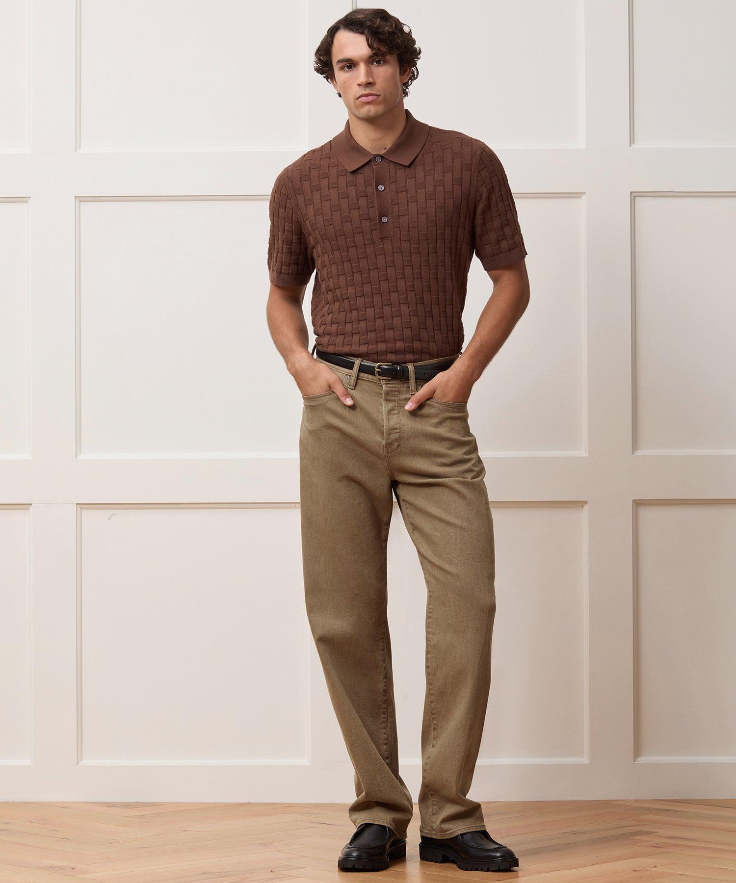 Relaxed 5-Pocket Pleated Jean in Light Brown Product Image