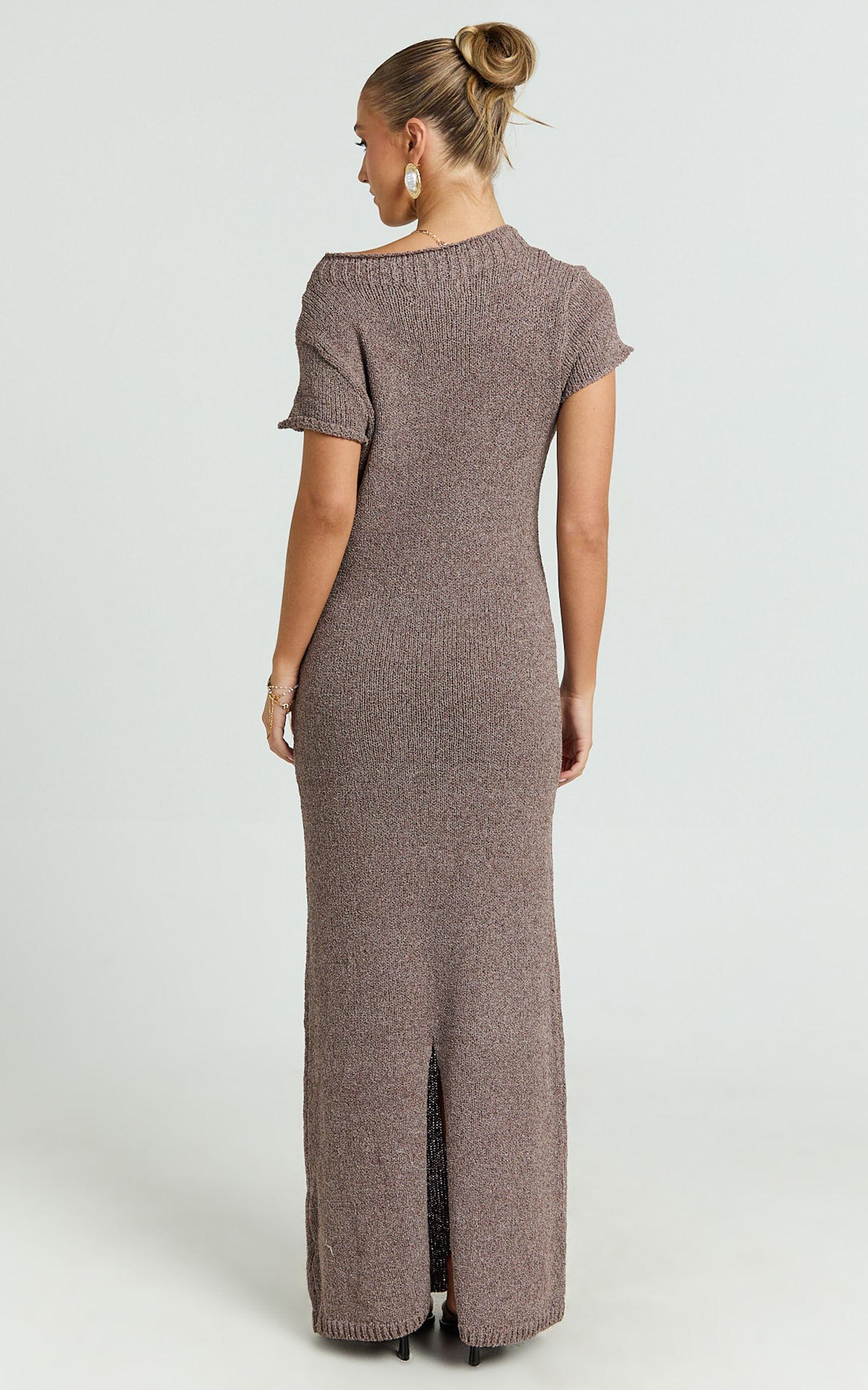 Amber Maxi Dress - Knitted T-Shirt Dress in Brown Product Image