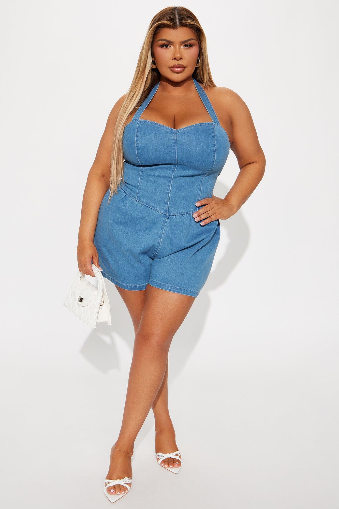 Forever Yours Denim Romper - Medium Wash Product Image