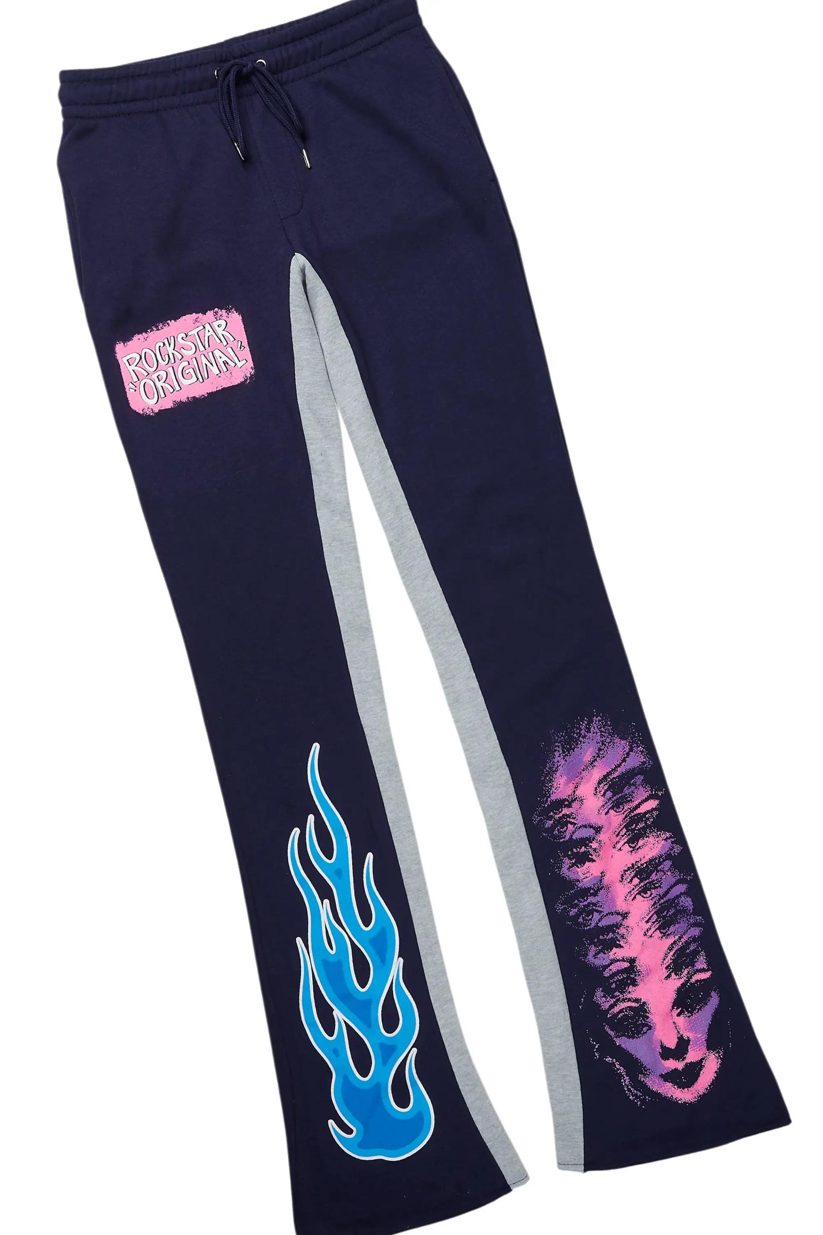 Beno White/Navy T-Shirt/Baggy Stacked Pant Set Male Product Image