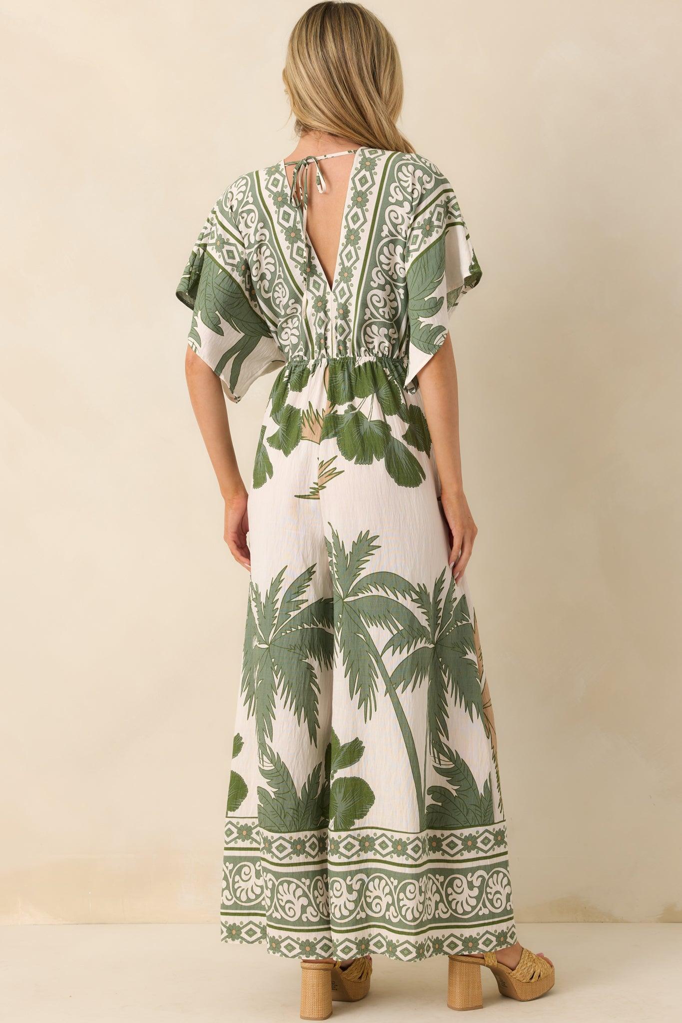 Leave Them Guessing Green Multi Tropical Print Jumpsuit Product Image