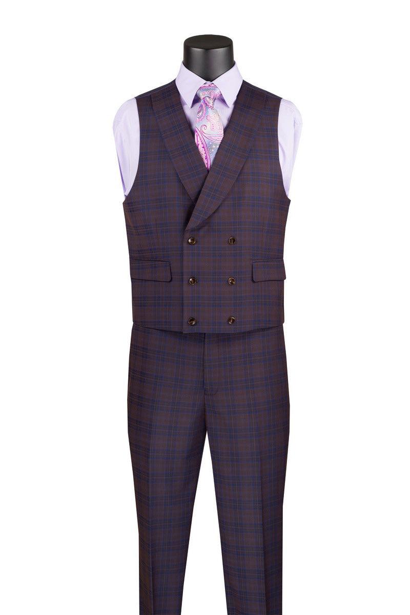 Purple Modern Fit Windowpane Peak Lapel 3 Piece Suit Product Image