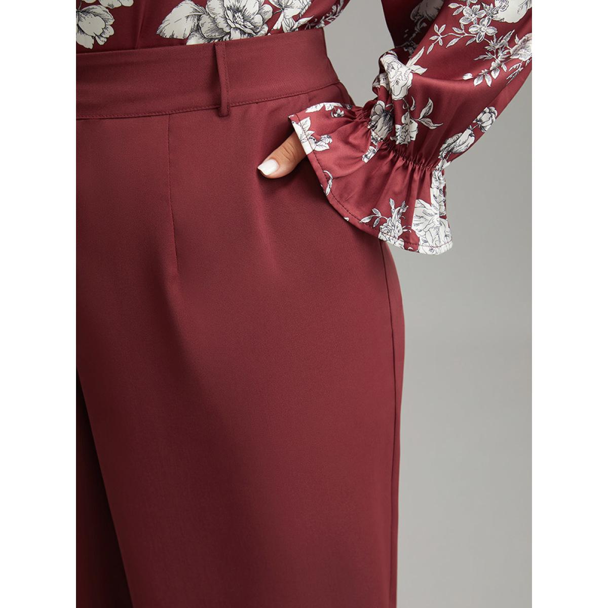 Plus Size Solid Pocket Button Up Elastic Waist Pants Women Scarlet Elegant Straight Leg High Rise Dailywear Pants BloomChic 30/6X Product Image