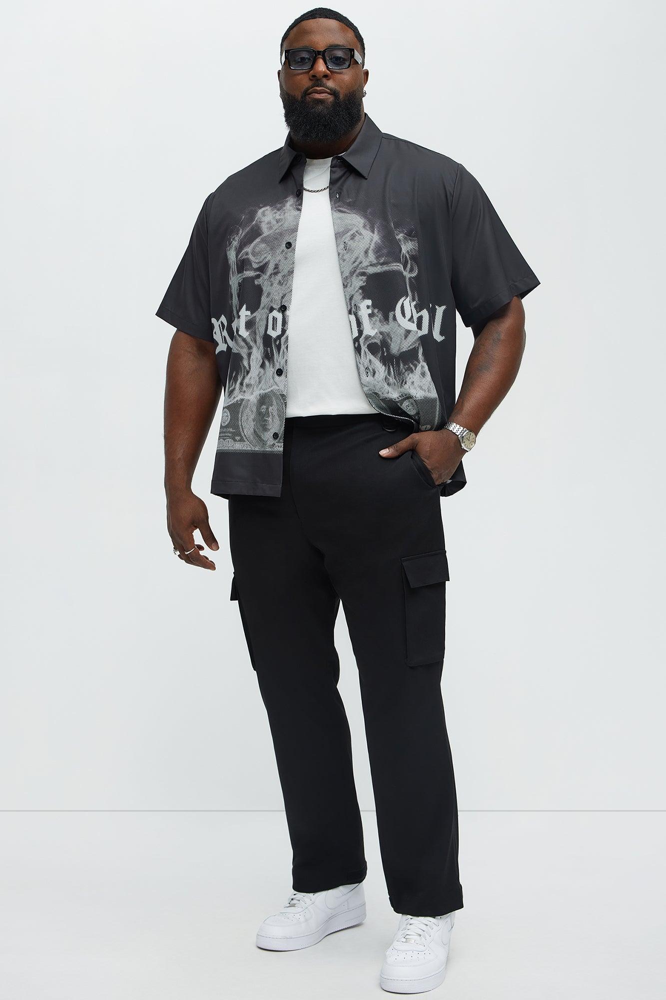 Smoking Skeleton Graphic Button Up Shirt - Black Product Image