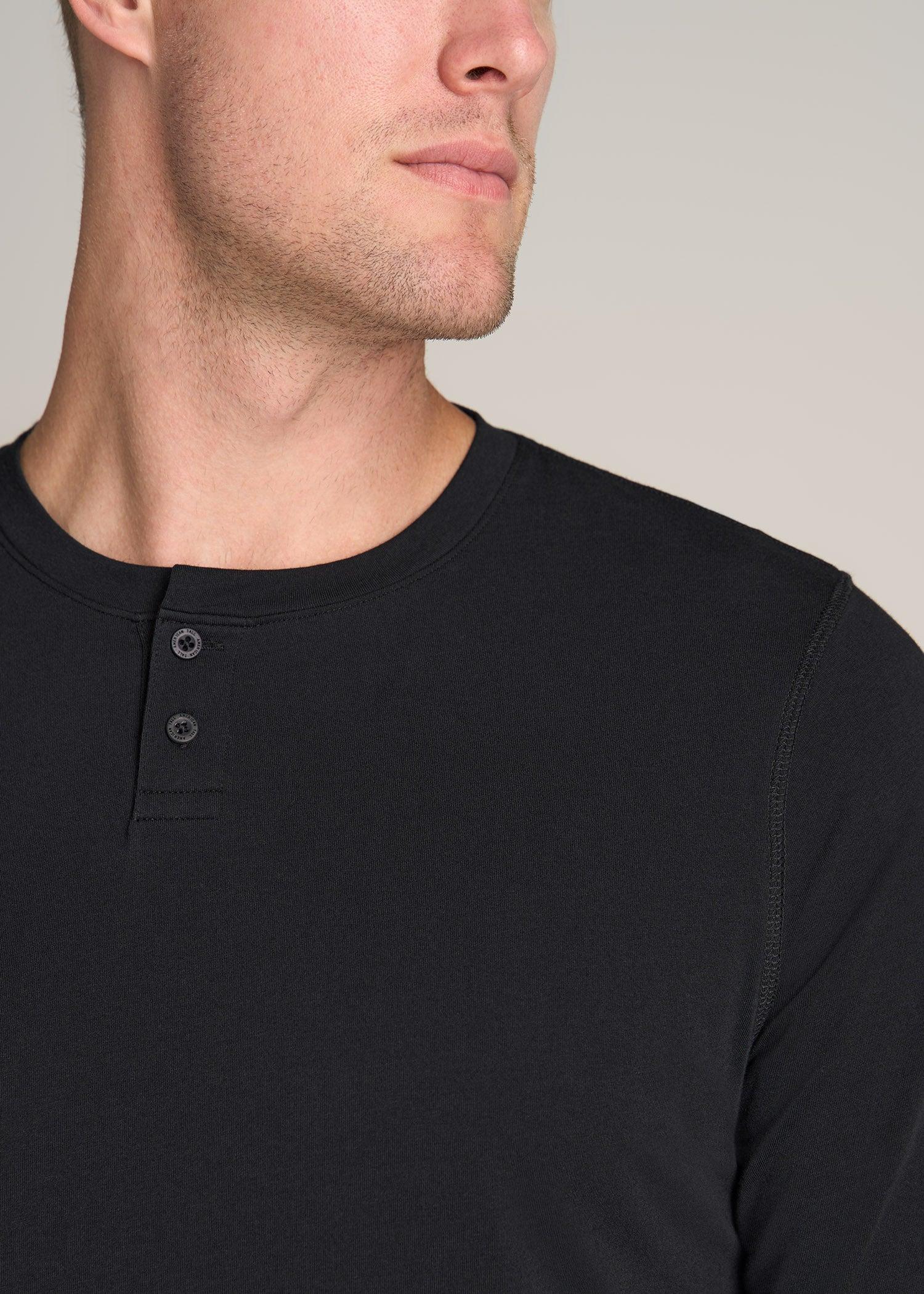 Pima Stretch Knit Henley Shirt for Tall Men in Black Male Product Image