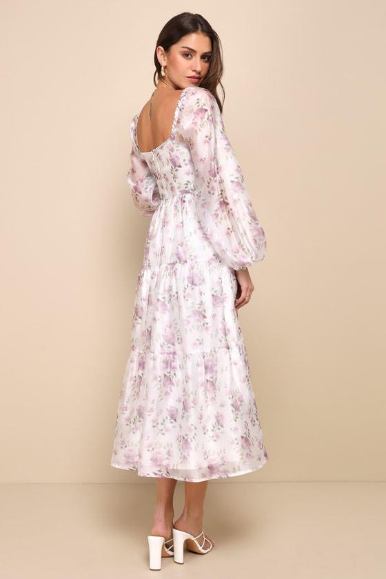 Radiant Afternoon Ivory Floral Cutout Tiered Midi Dress Product Image