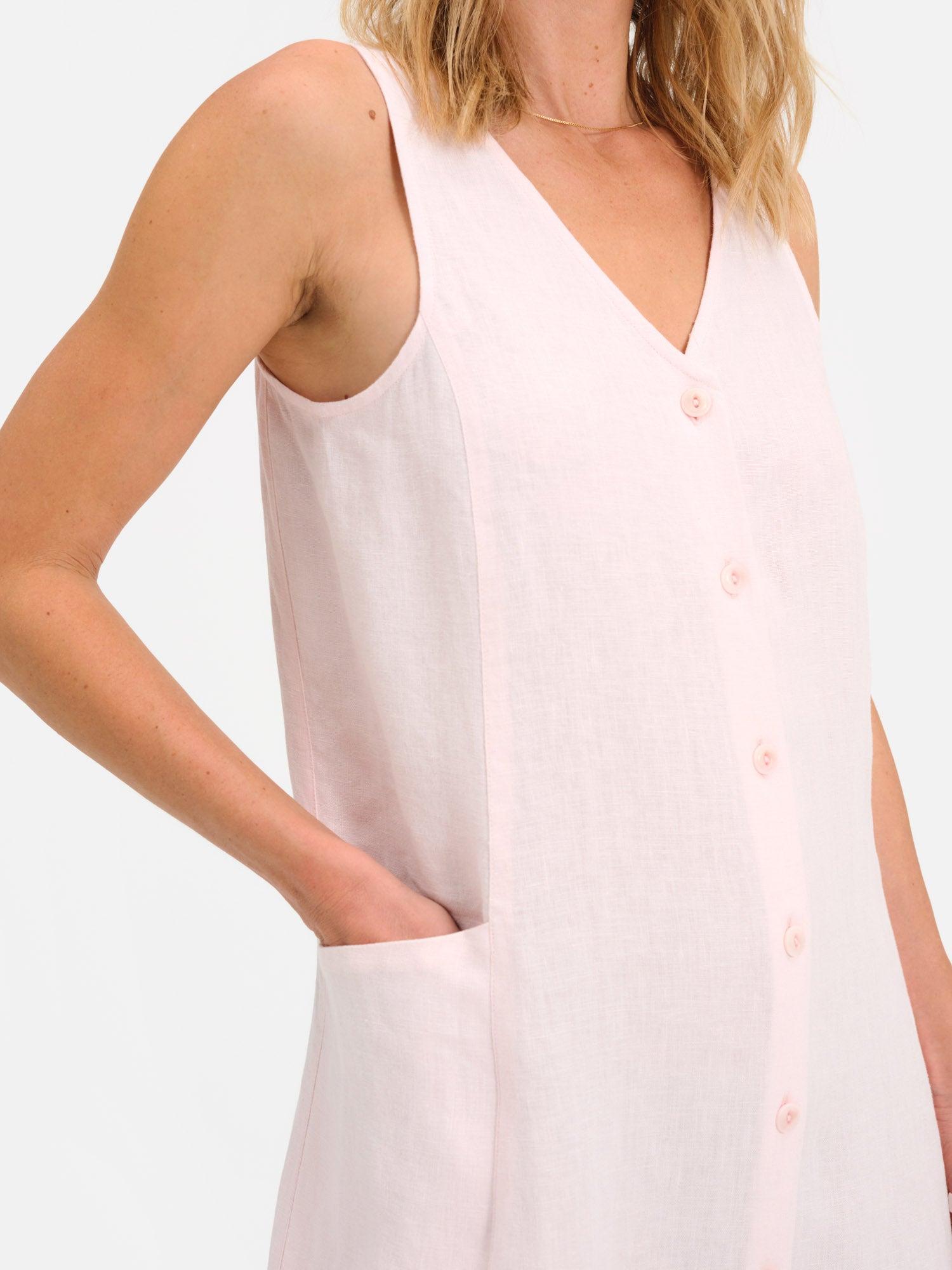 Organic Linen Button Front Dress Female Product Image