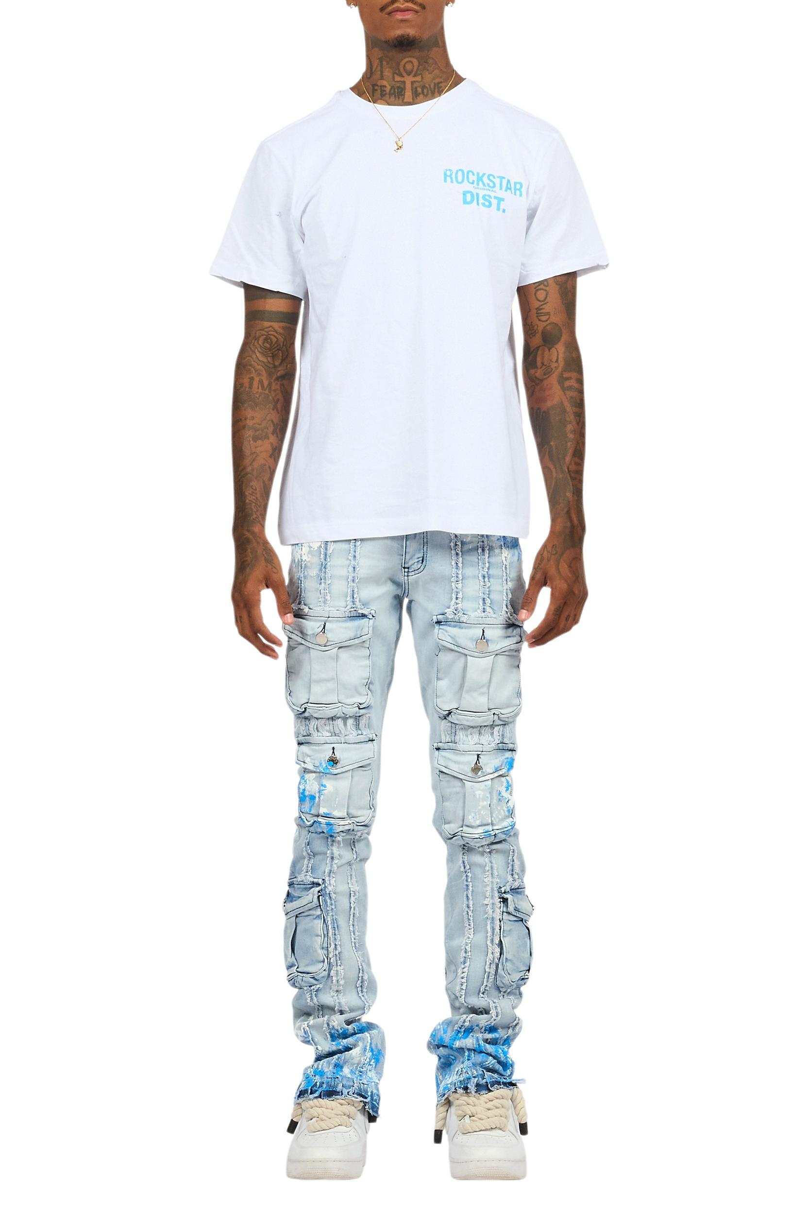 Quentin White/Blue T-Shirt/Stacked Flare Jean Set Male Product Image
