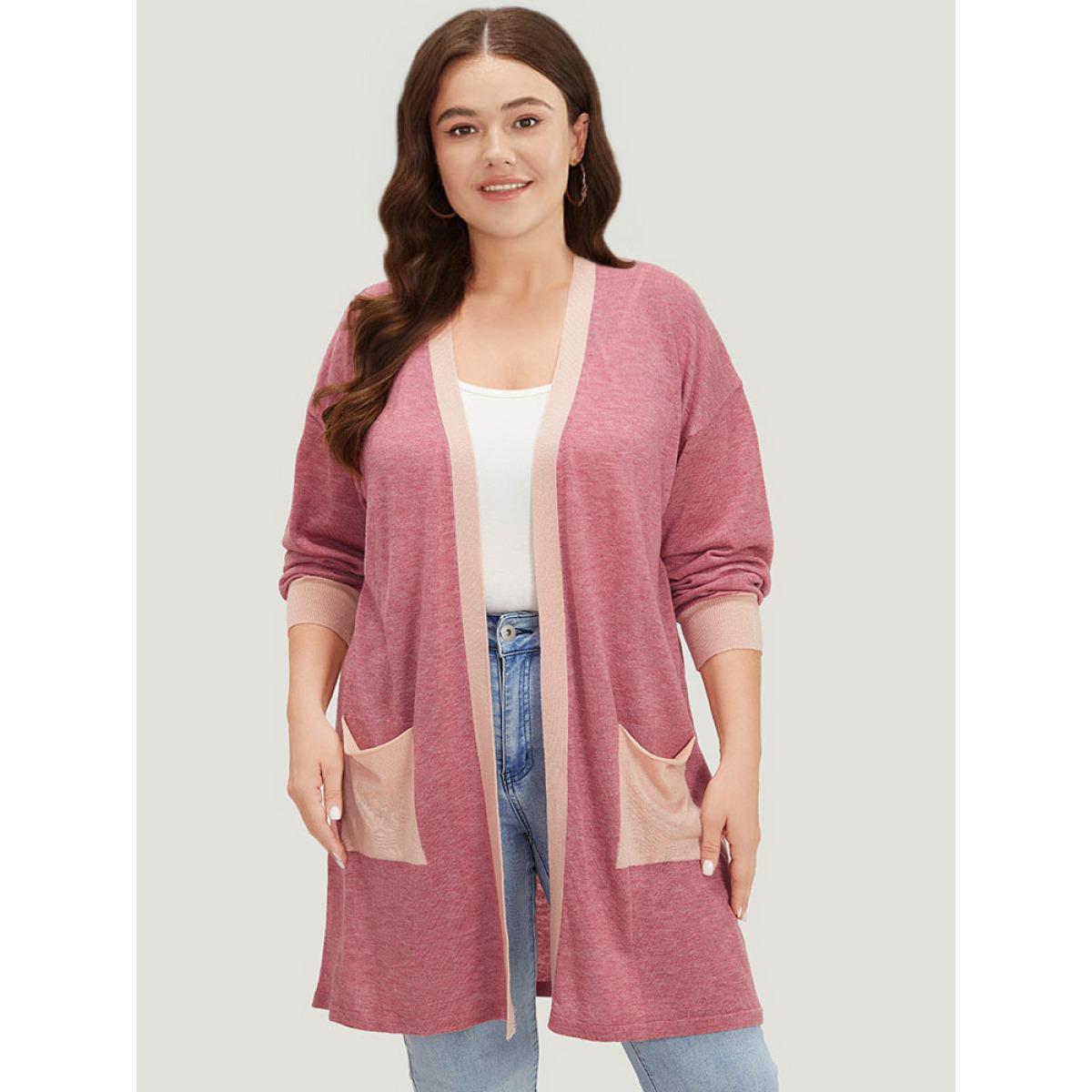 Plus Size Supersoft Essentials Two Tone Pocket Tunic Cardigan Russet Women Casual Loose Long Sleeve Dailywear Cardigans BloomChic 10/M Product Image