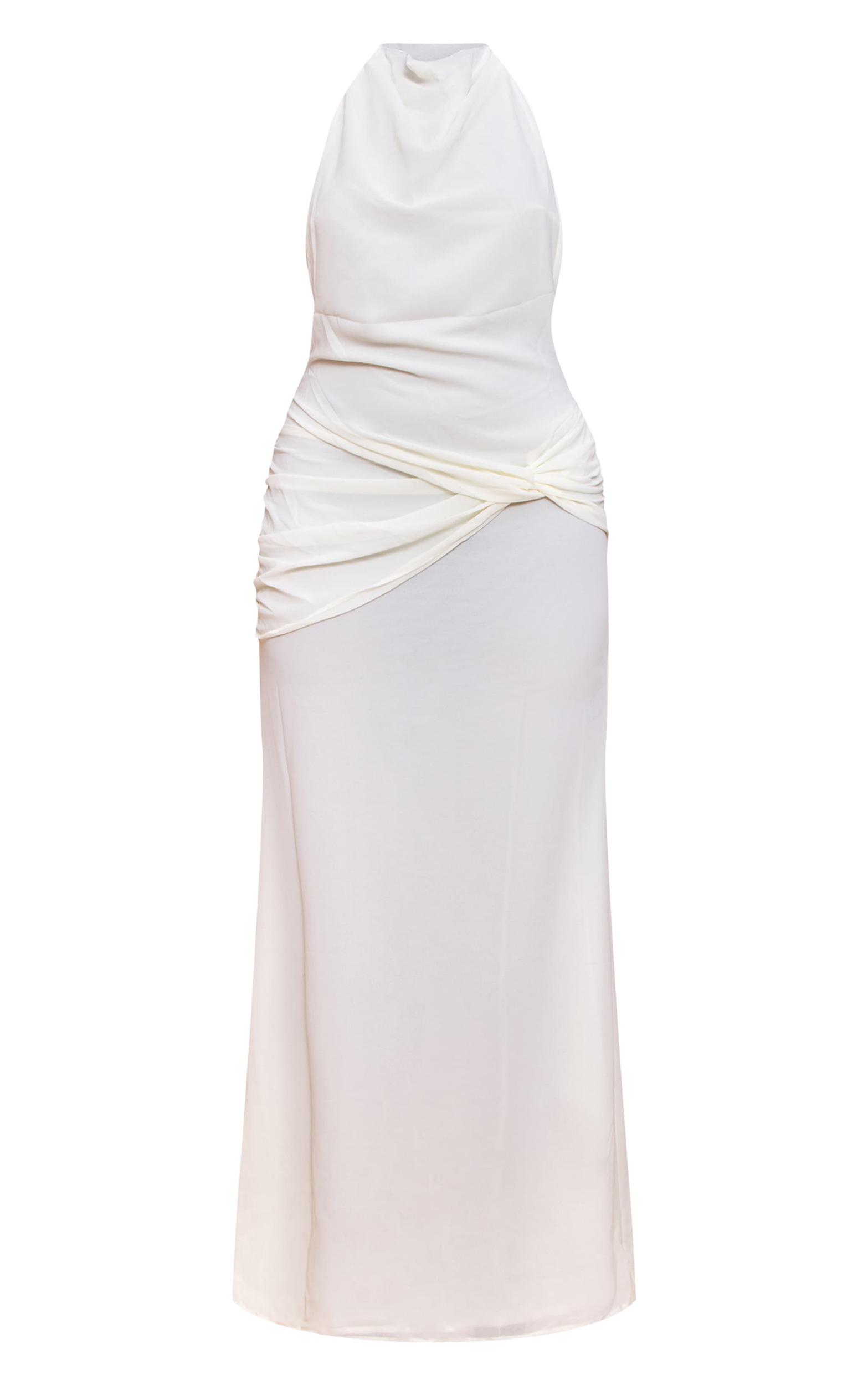 Cream Chiffon Twist Detail Maxi Dress Product Image