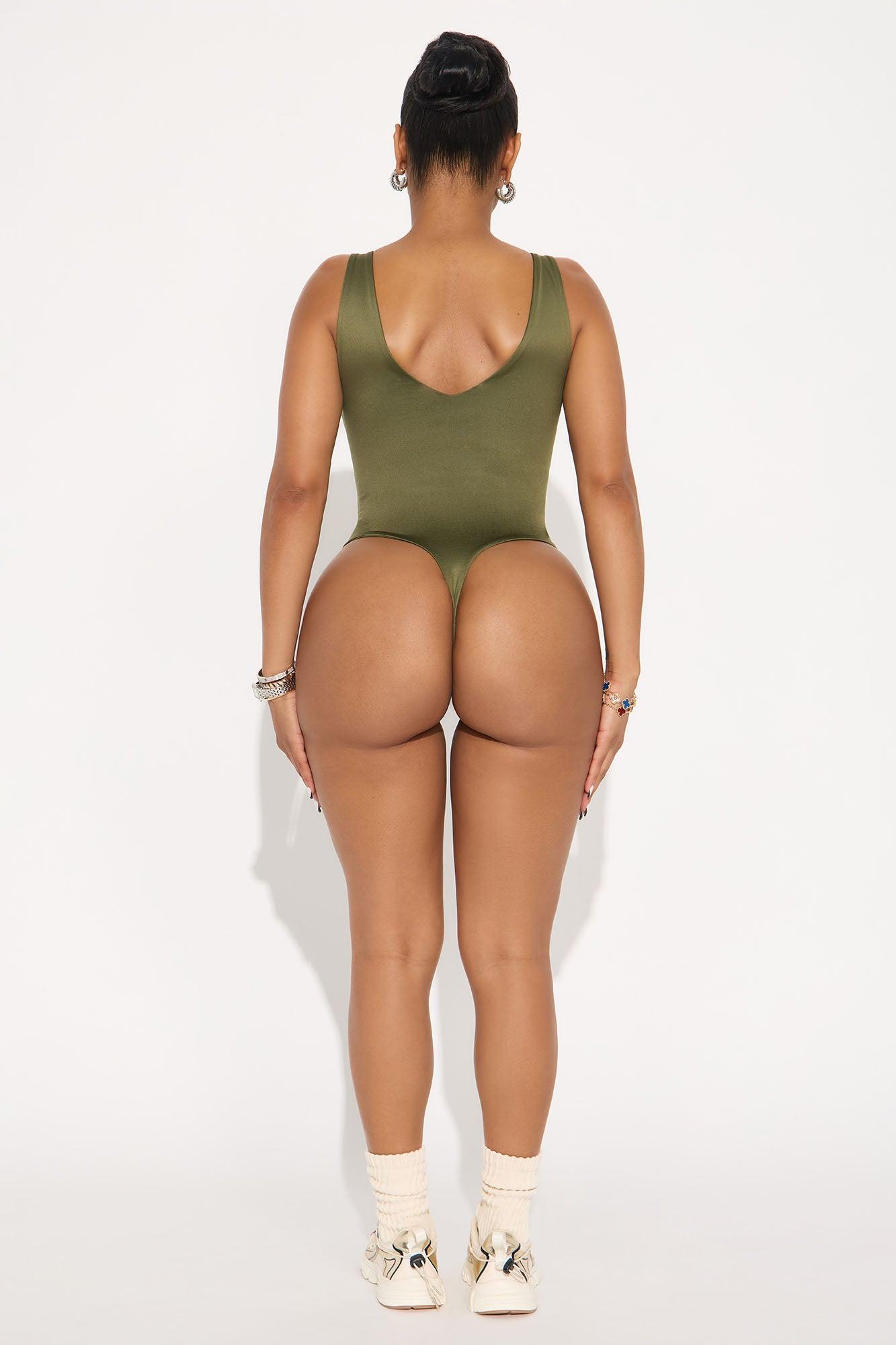 Contour Double Lined V-Neck Bodysuit - Military Green Female Product Image