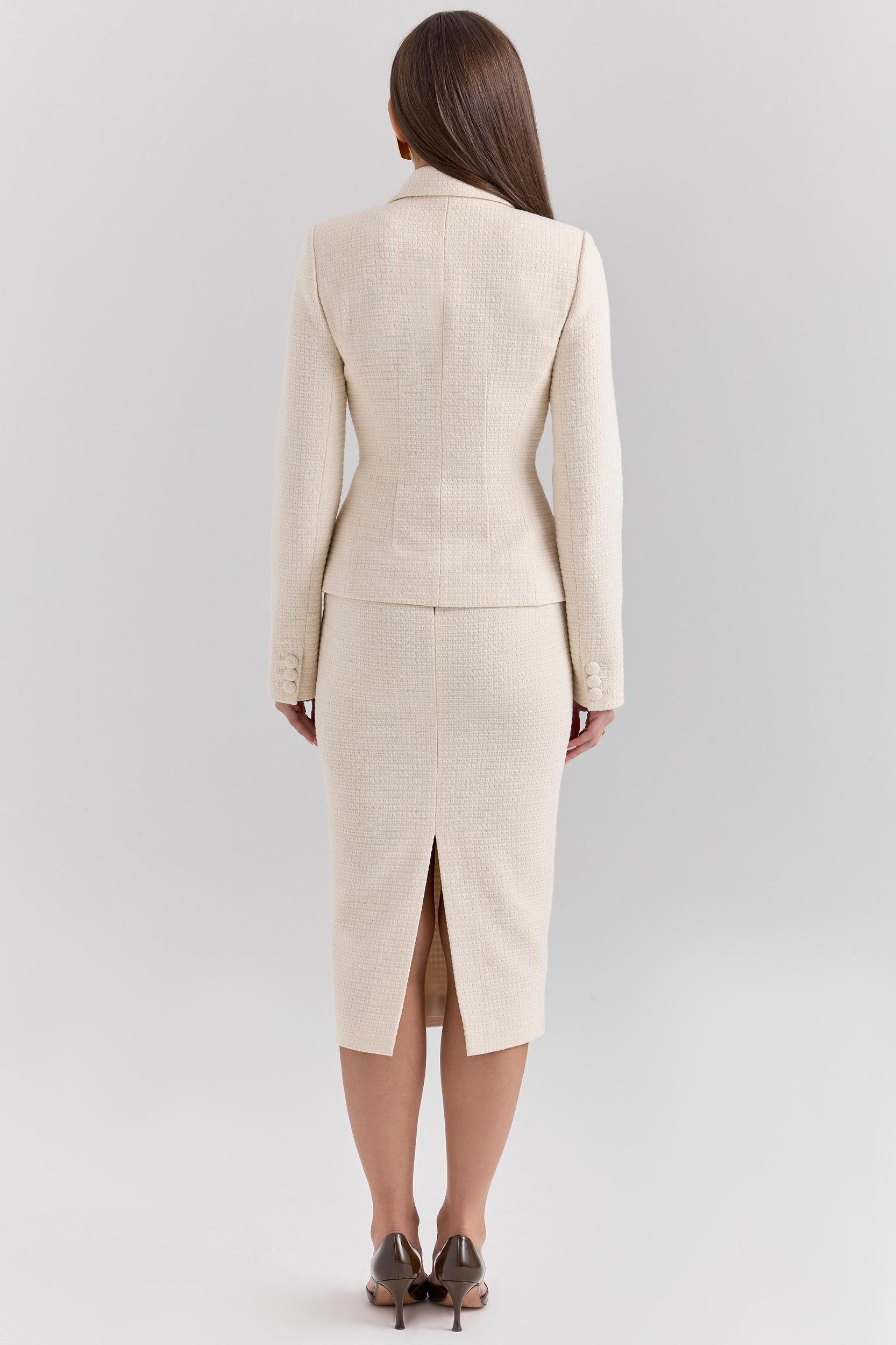 Lena  cream boucle pencil midi skirt Product Image