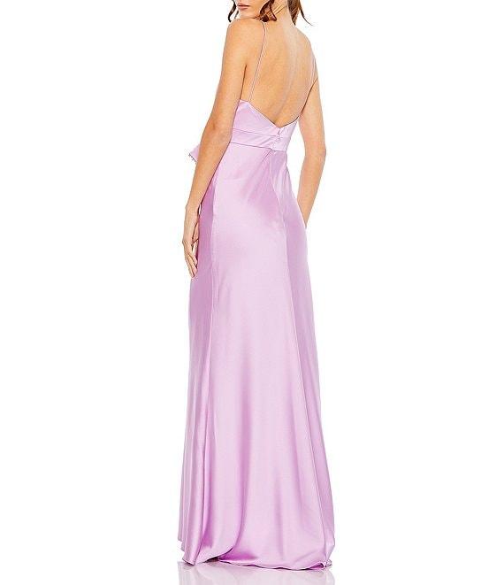 Mac Duggal Sweetheart Strapless Rhinestone Trim Bow Front Satin Charmeuse Column Gown Product Image
