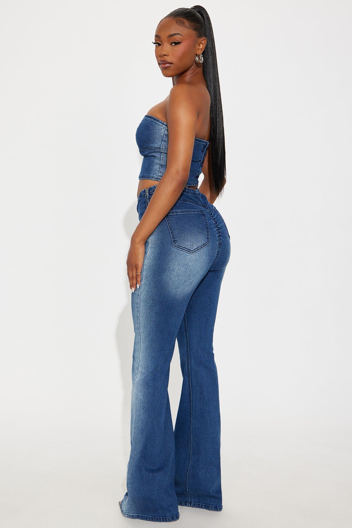 Carolina Denim Tube Top Flare Pant Set - Medium Wash Female Product Image