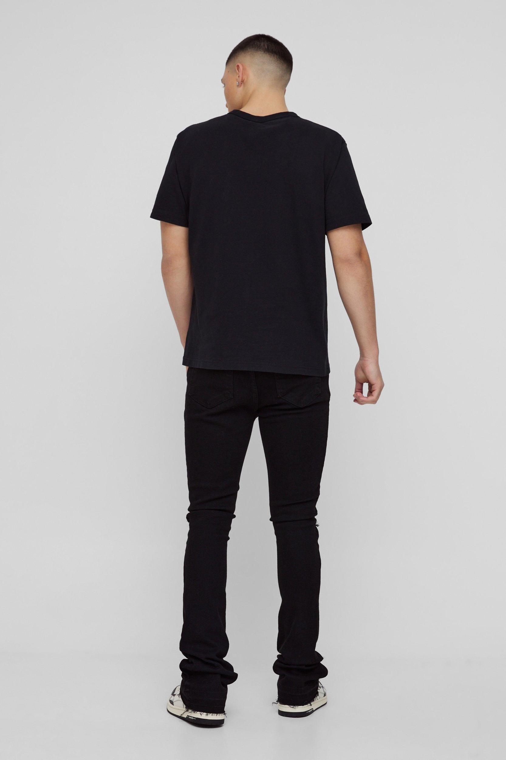 Skinny Stacked Flared Ripped Knee Jeans | boohooMAN USA Product Image