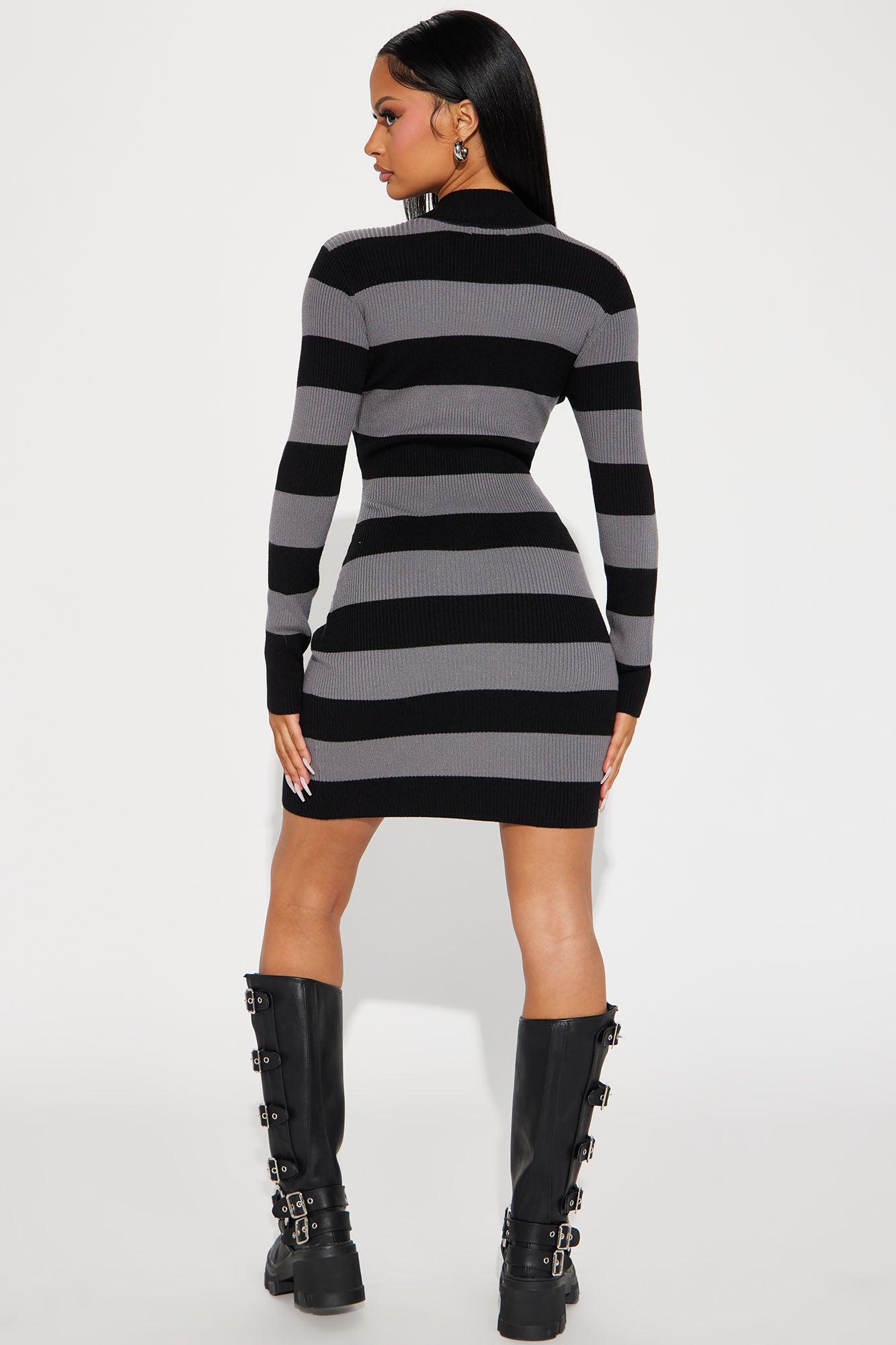Lydia Sweater Midi Dress - Grey/Black Female Product Image