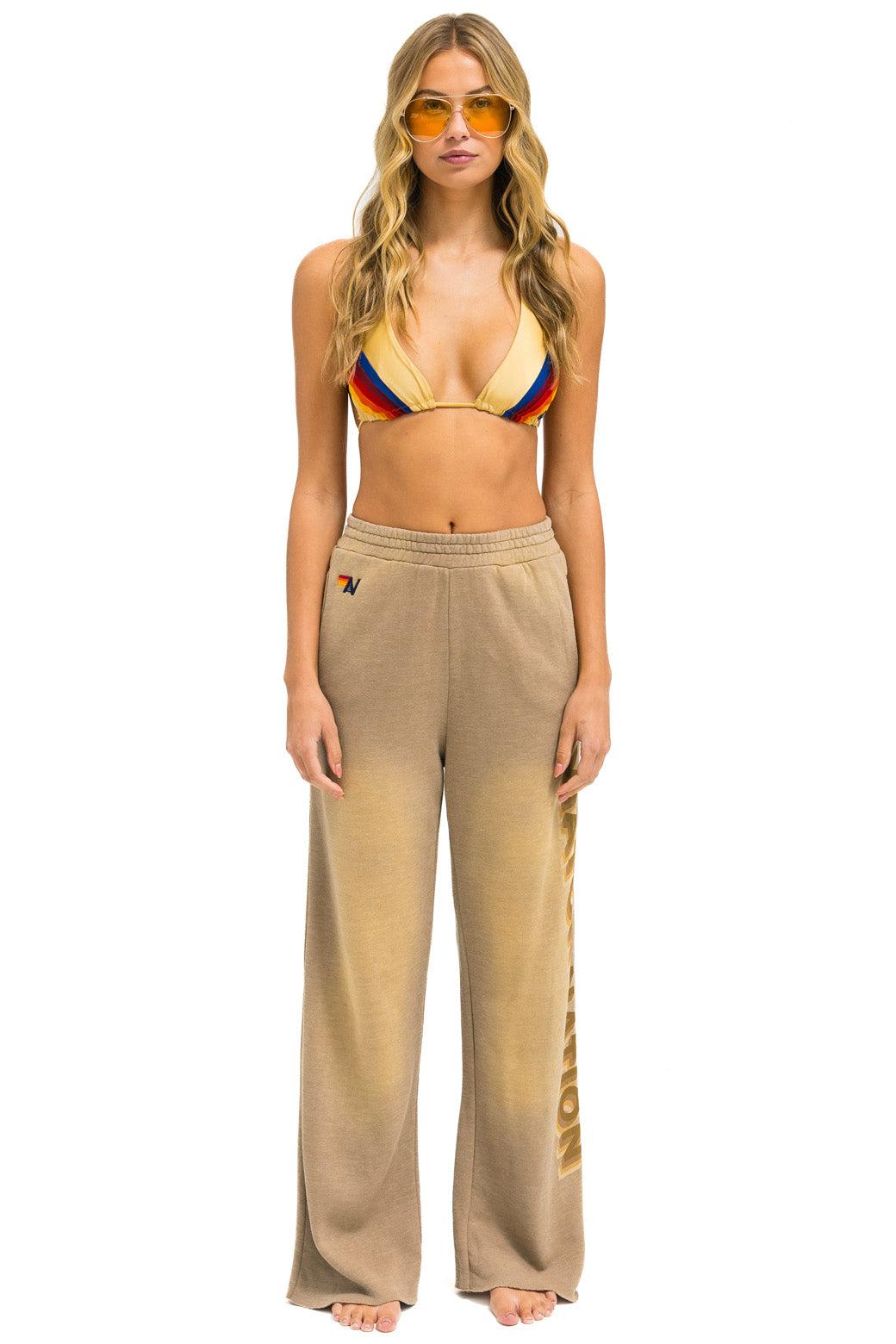 AN 3D WIDE LEG POCKET SWEATPANTS - FADED TAN Female Product Image