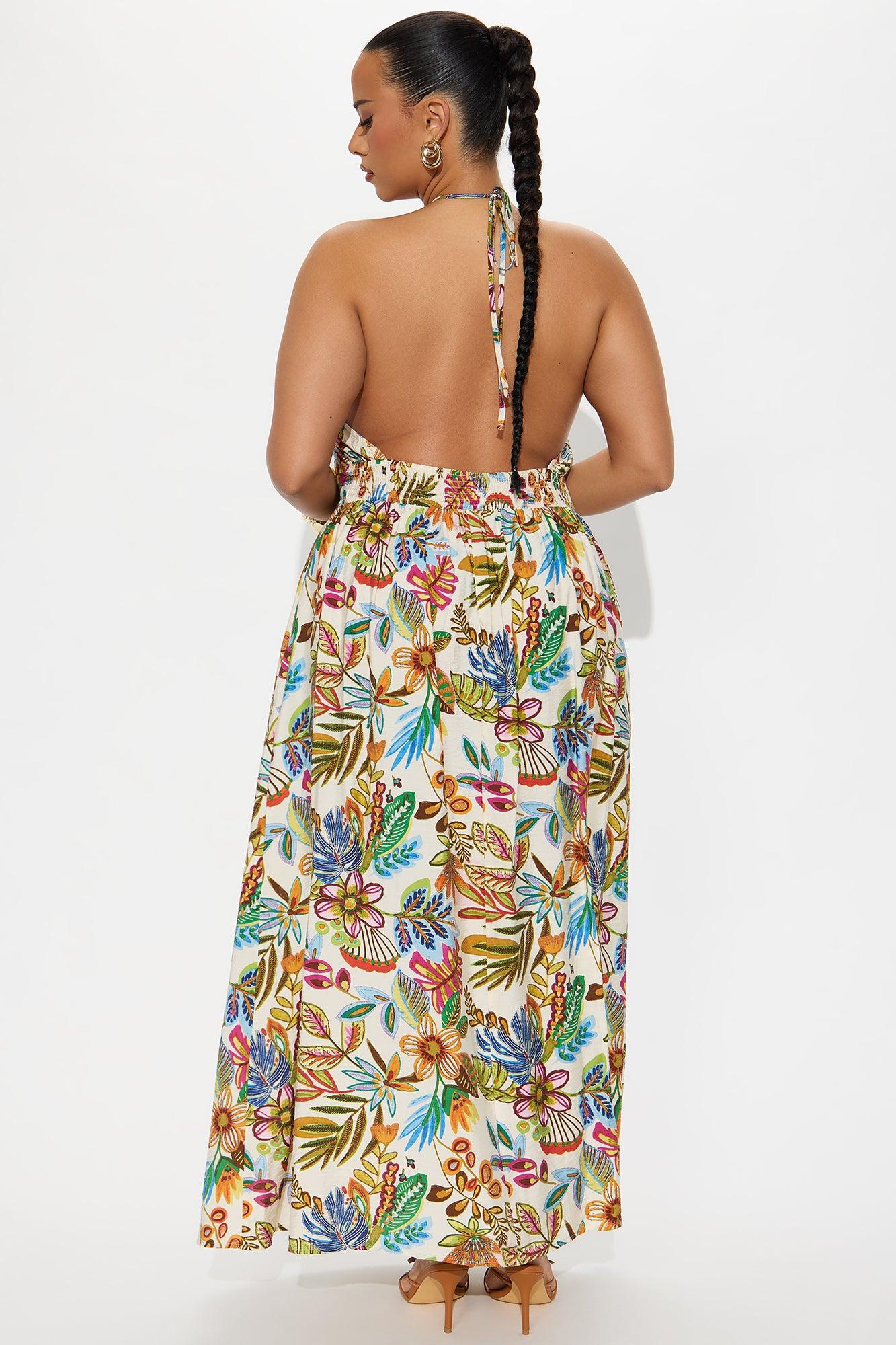 Sonya Backless Maxi Dress - Cream/combo Product Image