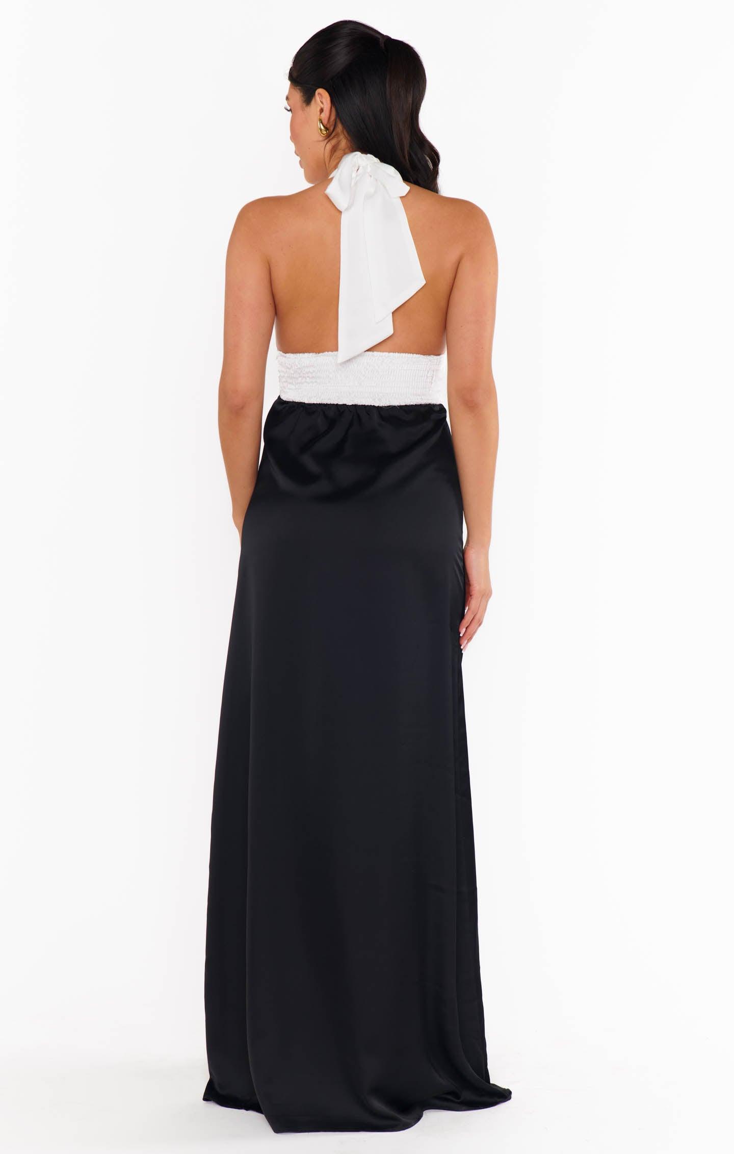 Marilyn Maxi Dress ~ Black and White Luxe Satin Product Image