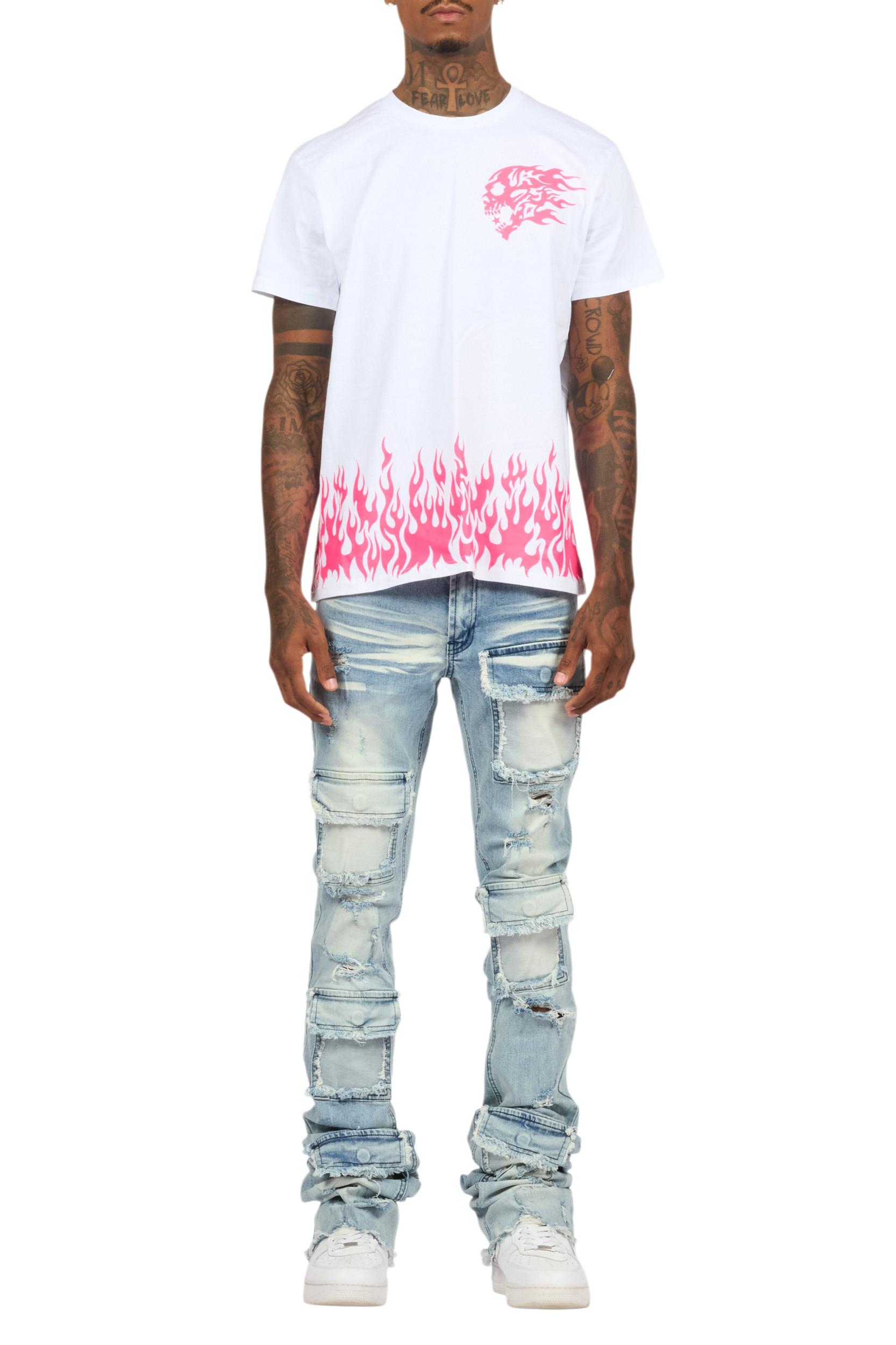 Bubble White/Pink T-Shirt/Super Stacked Flare Jean Bundle Male Product Image