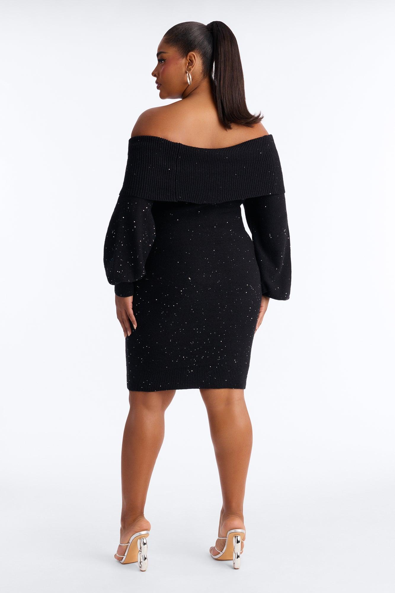 Michelle Embellished Sweater Mini Dress - Black Female Product Image
