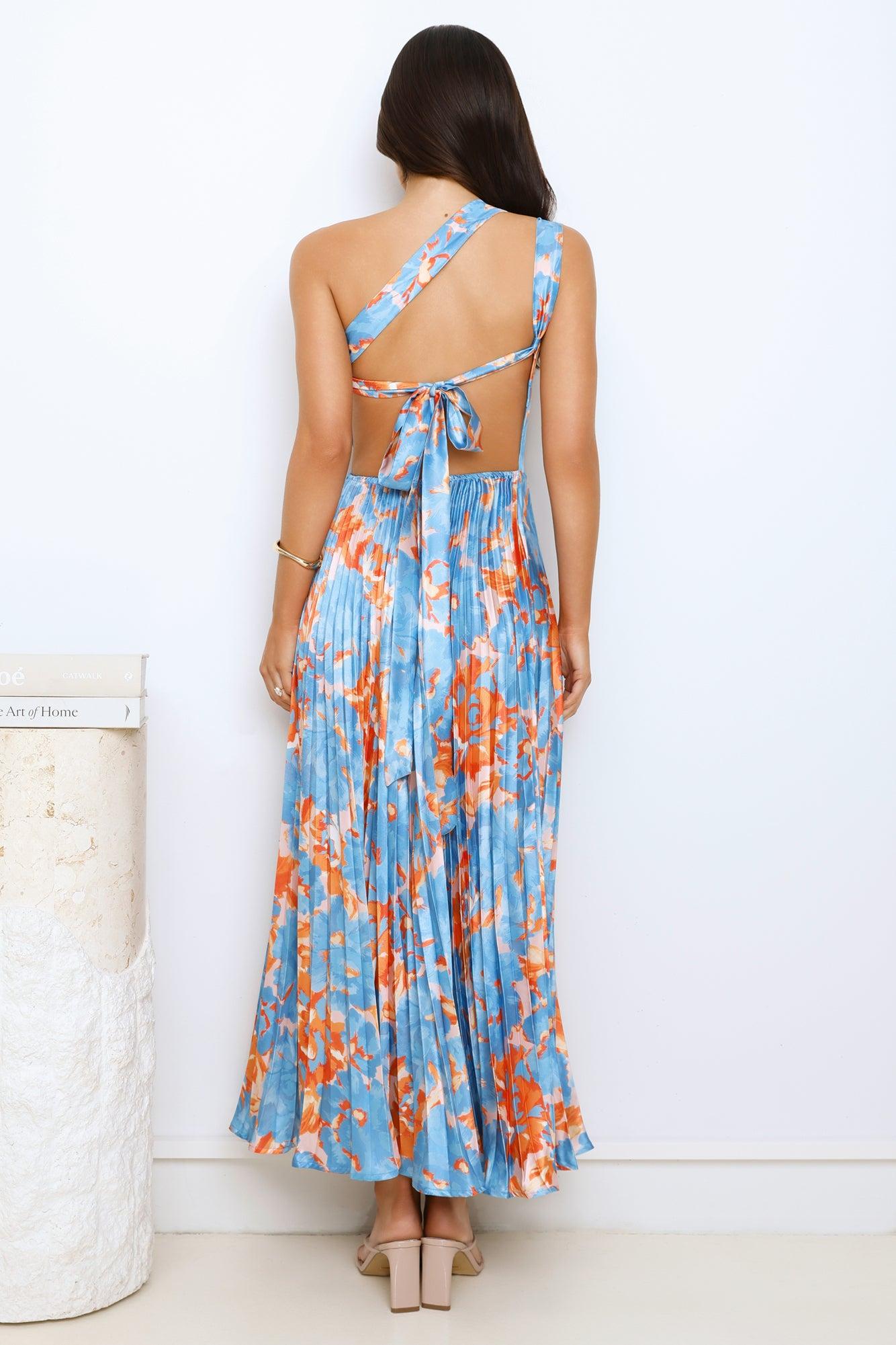 Dressed And Ready One Shoulder Satin Maxi Dress Blue Product Image