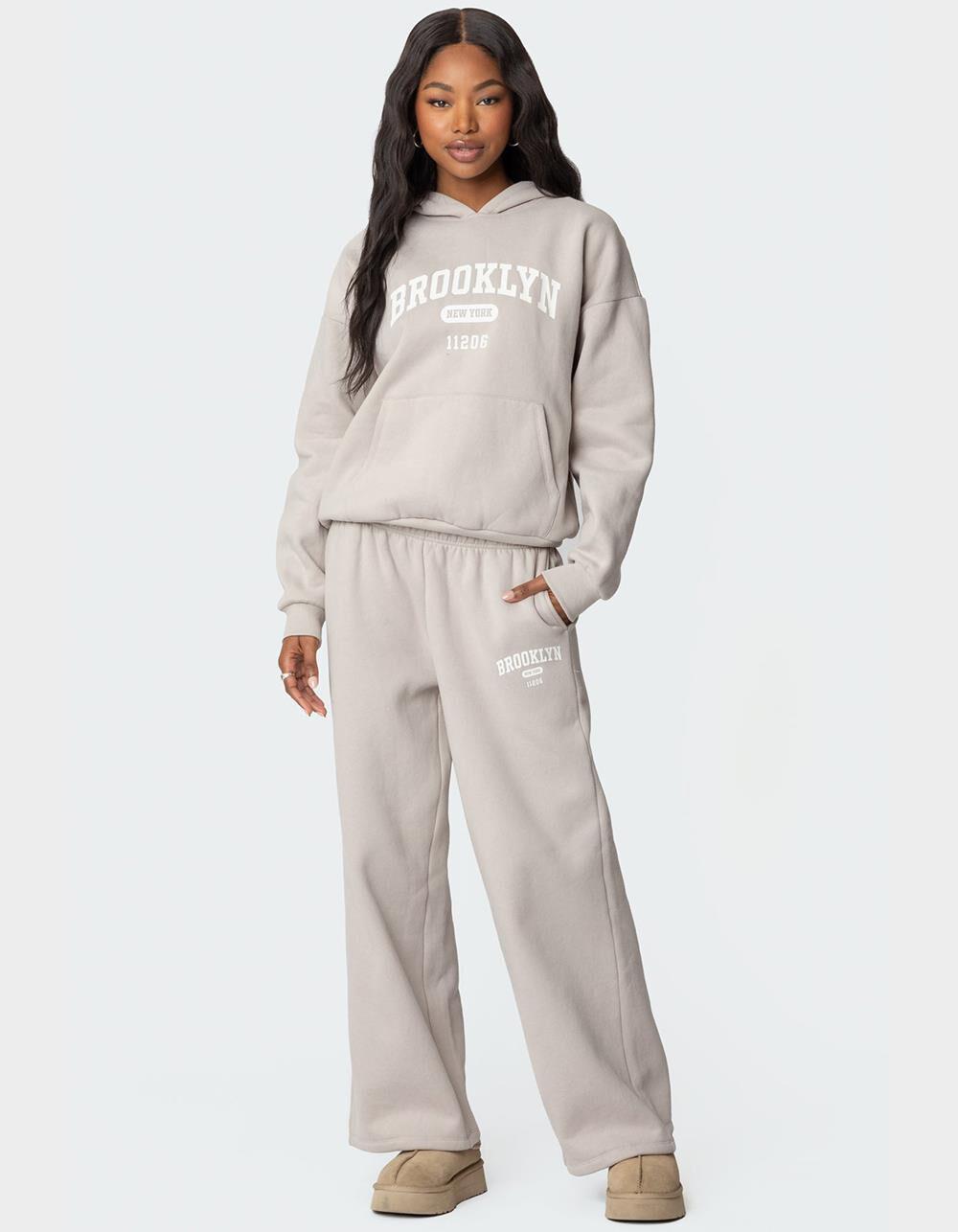 EDIKTED Brooklyn NY Hoodie - BEIGE Product Image