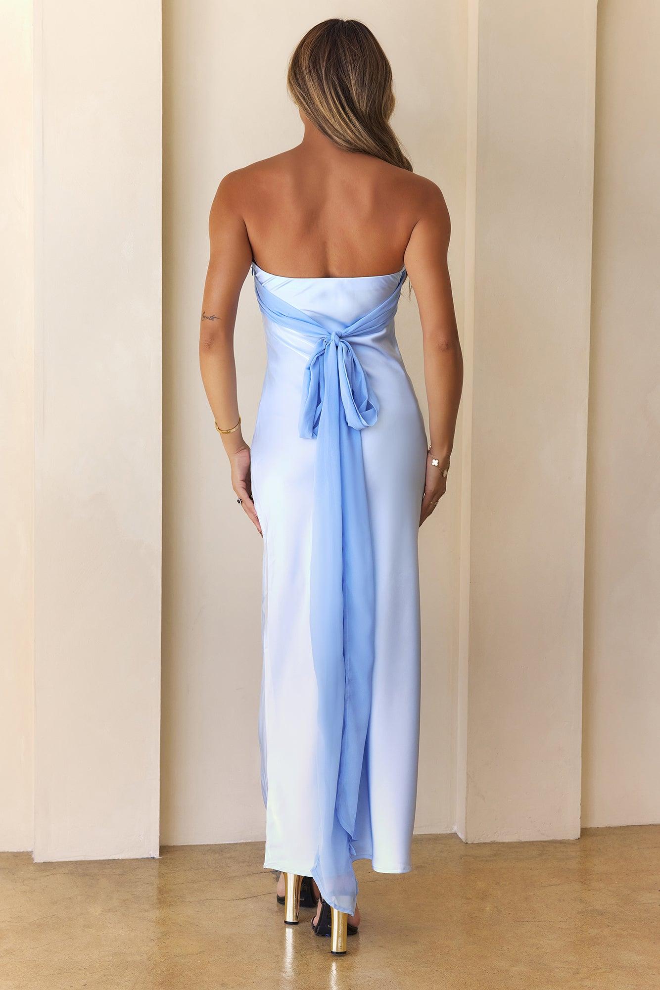 Queen Of Style Strapless Satin Maxi Dress Blue Product Image