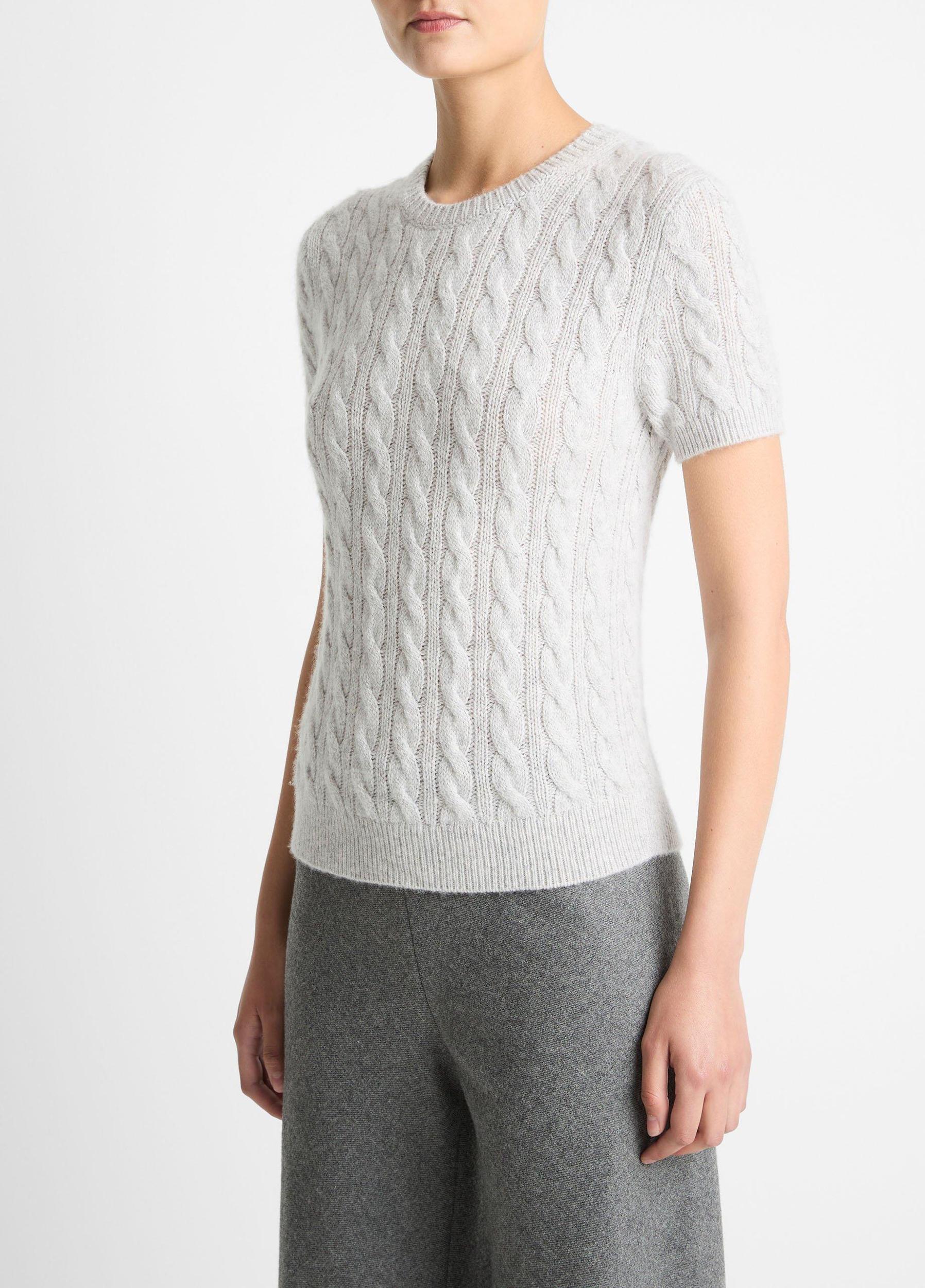 Cable-Knit Wool & Cashmere-Blend Short-Sleeve Sweater Product Image