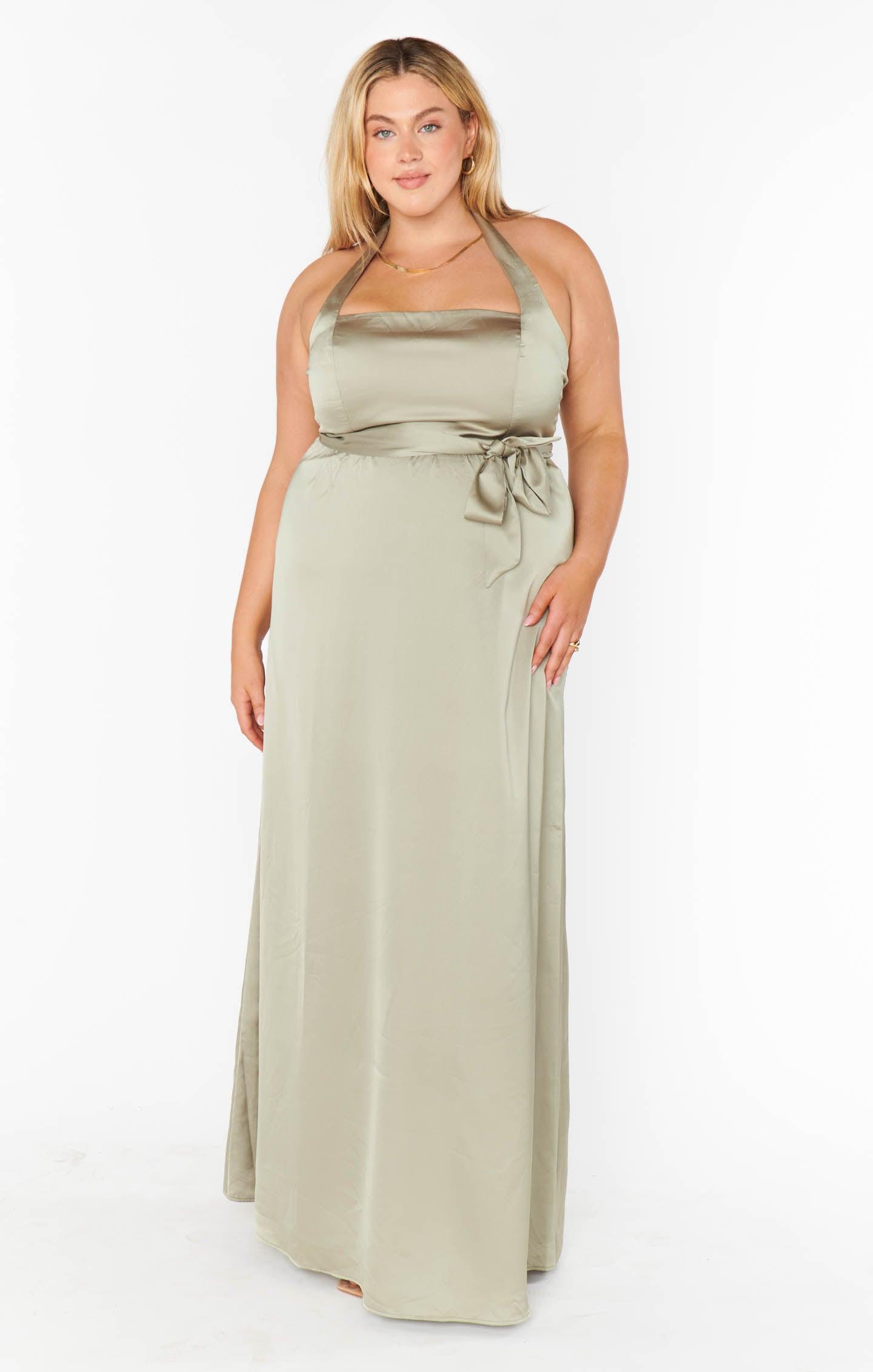 Hazel Halter Maxi Dress ~ Moss Green Luxe Satin Product Image