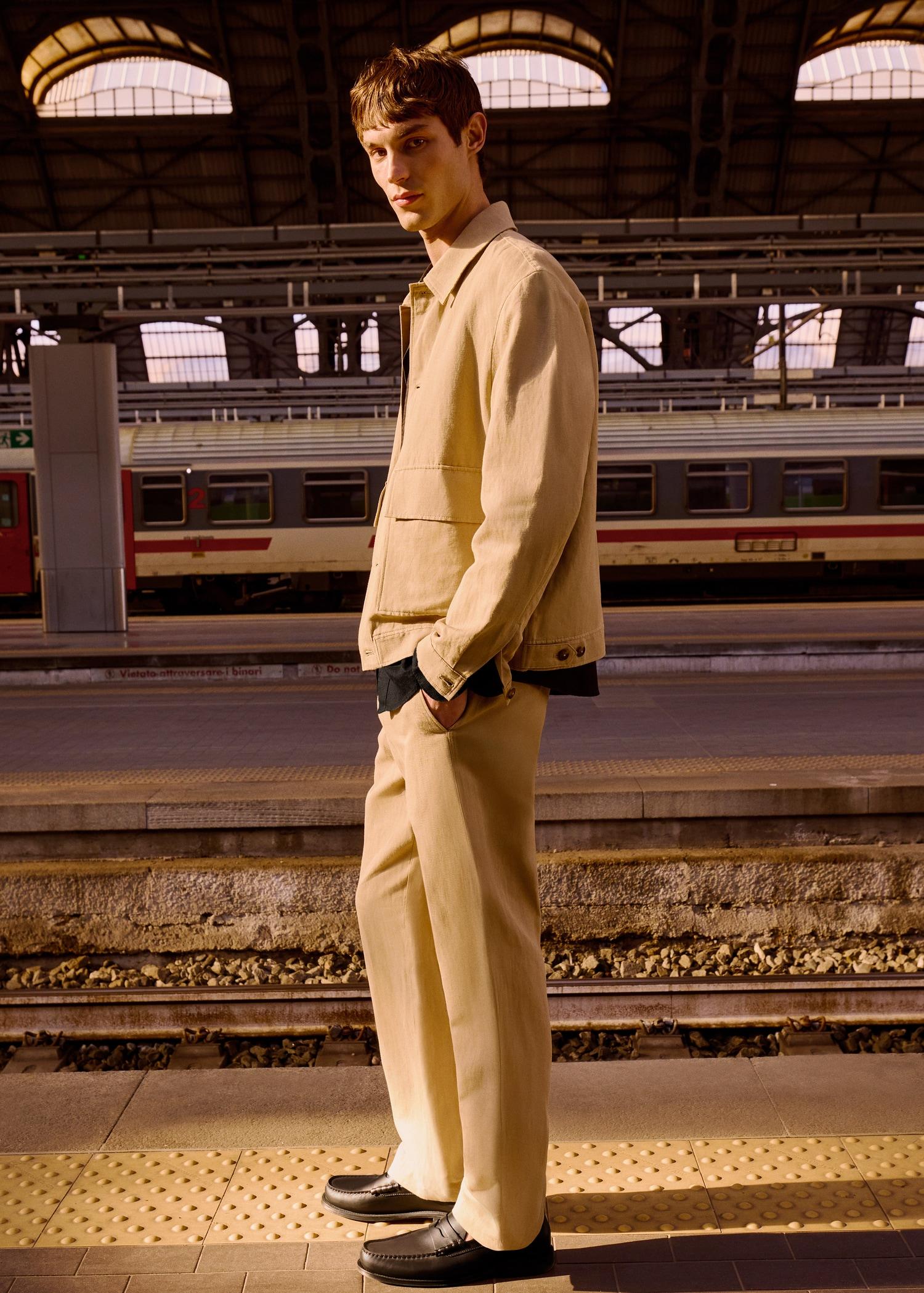 Linen-blend regular-fit pants - Men | MANGO USA Product Image