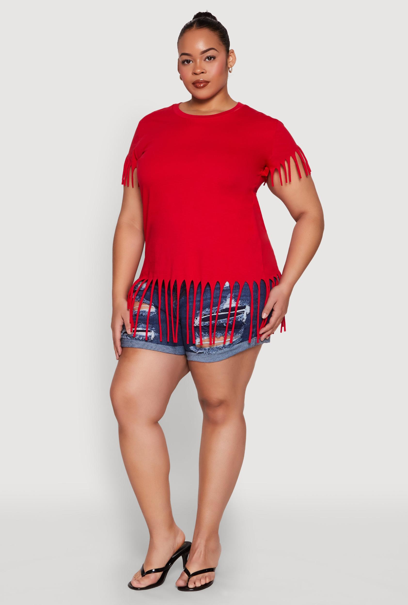 Womens Plus Size Fringe Trim Tee Product Image