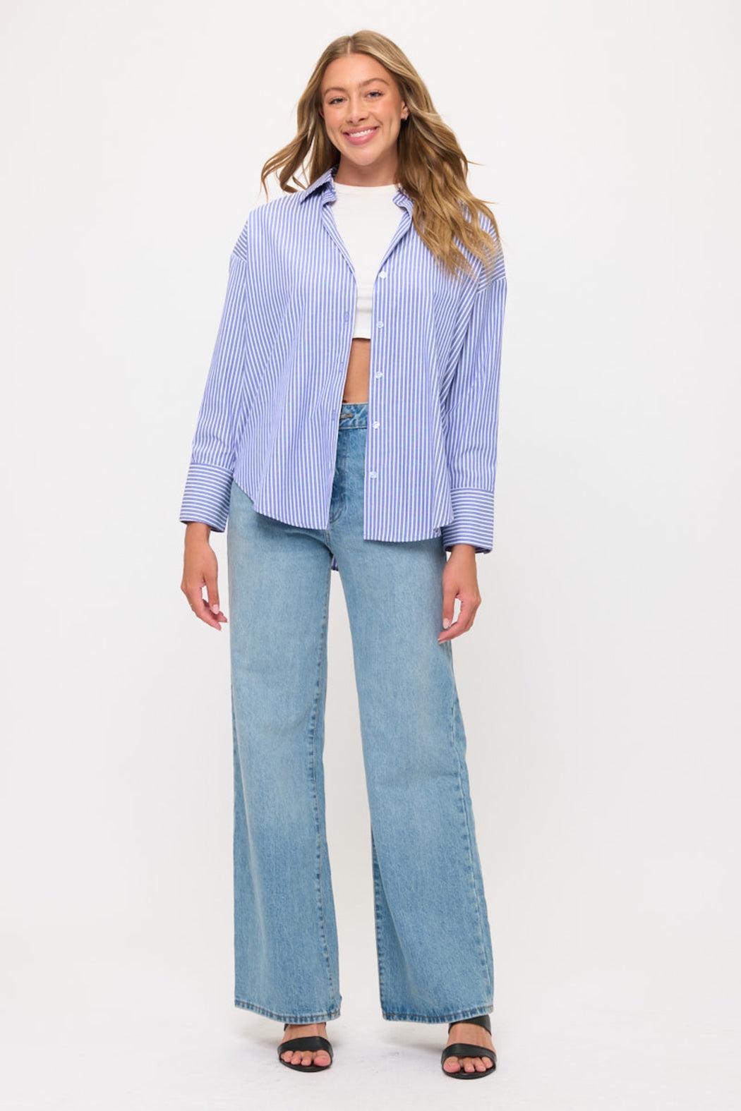 Relaxed Striped Button-Down Shirt Blouse Product Image
