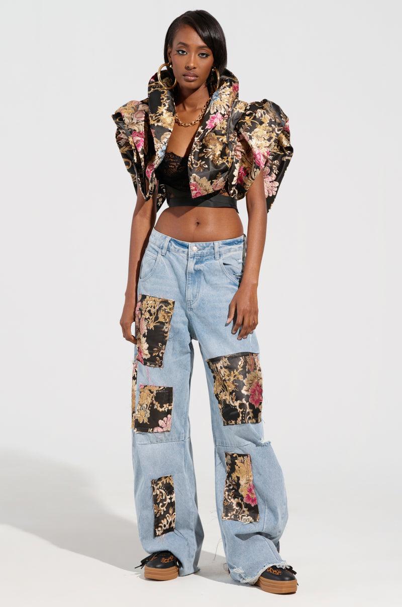 QUEENDOM BROCADE PATCH RELAXED DENIM Product Image