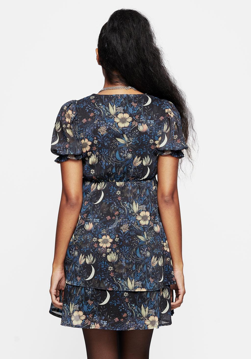 Primrose Floral Chiffon Puff Sleeve Layered Mini Dress Product Image