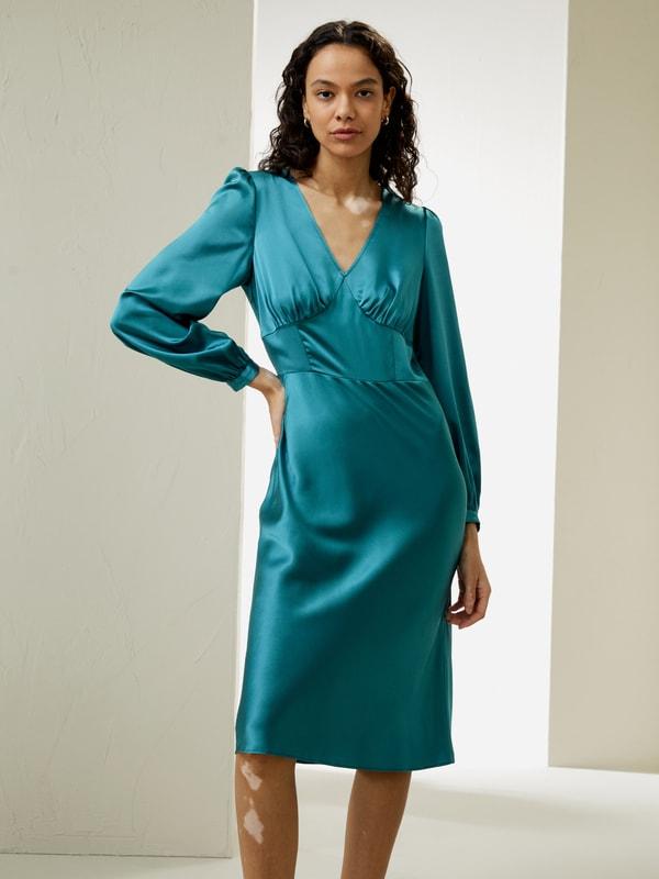 LILYSILK Long Sleeve Dress Silk for Women Red Clay Natural Silk Versatile Pleated Cups Dress 2 Product Image