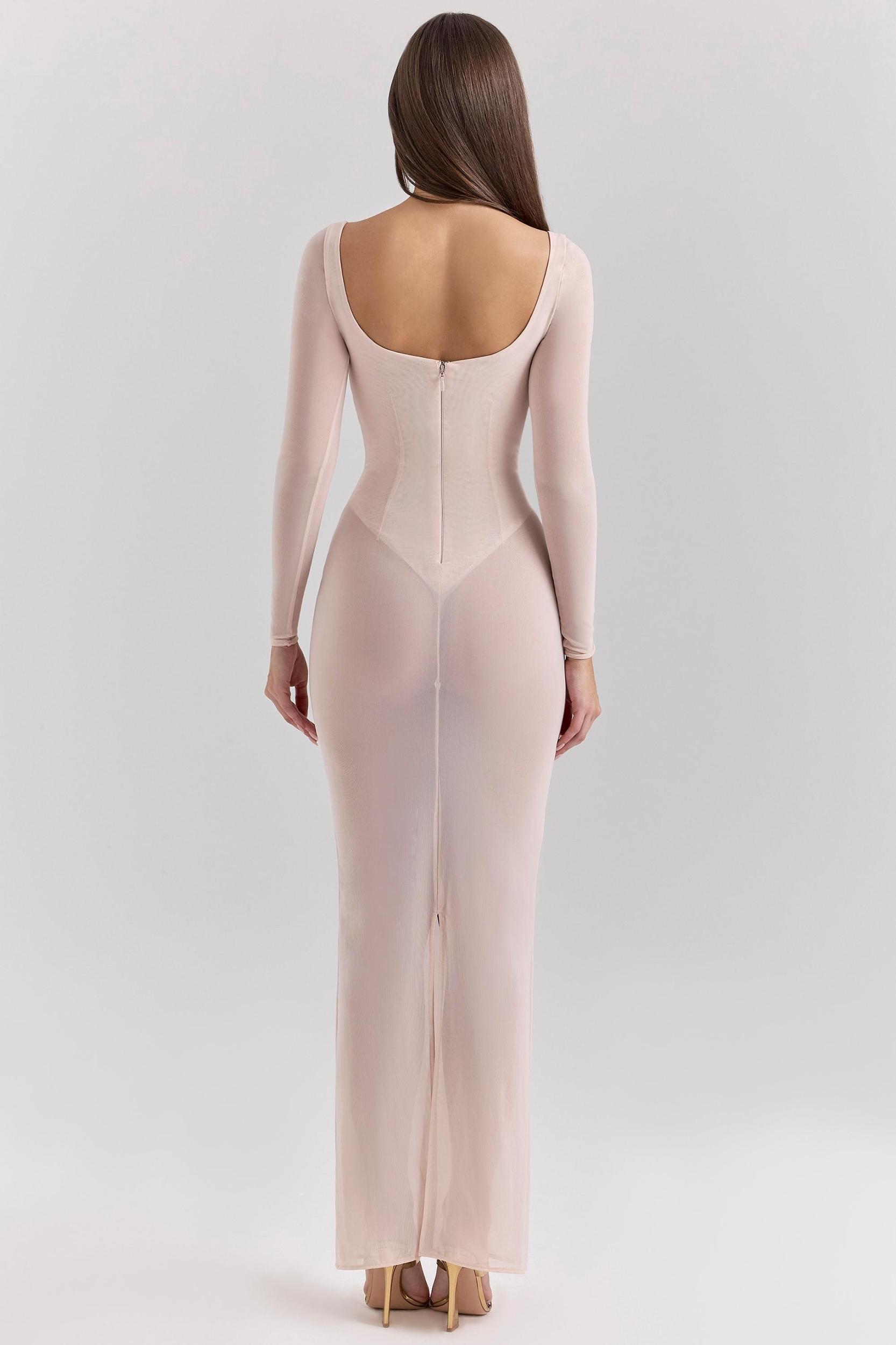 Everly  blush mesh maxi dress with bodysuit Product Image