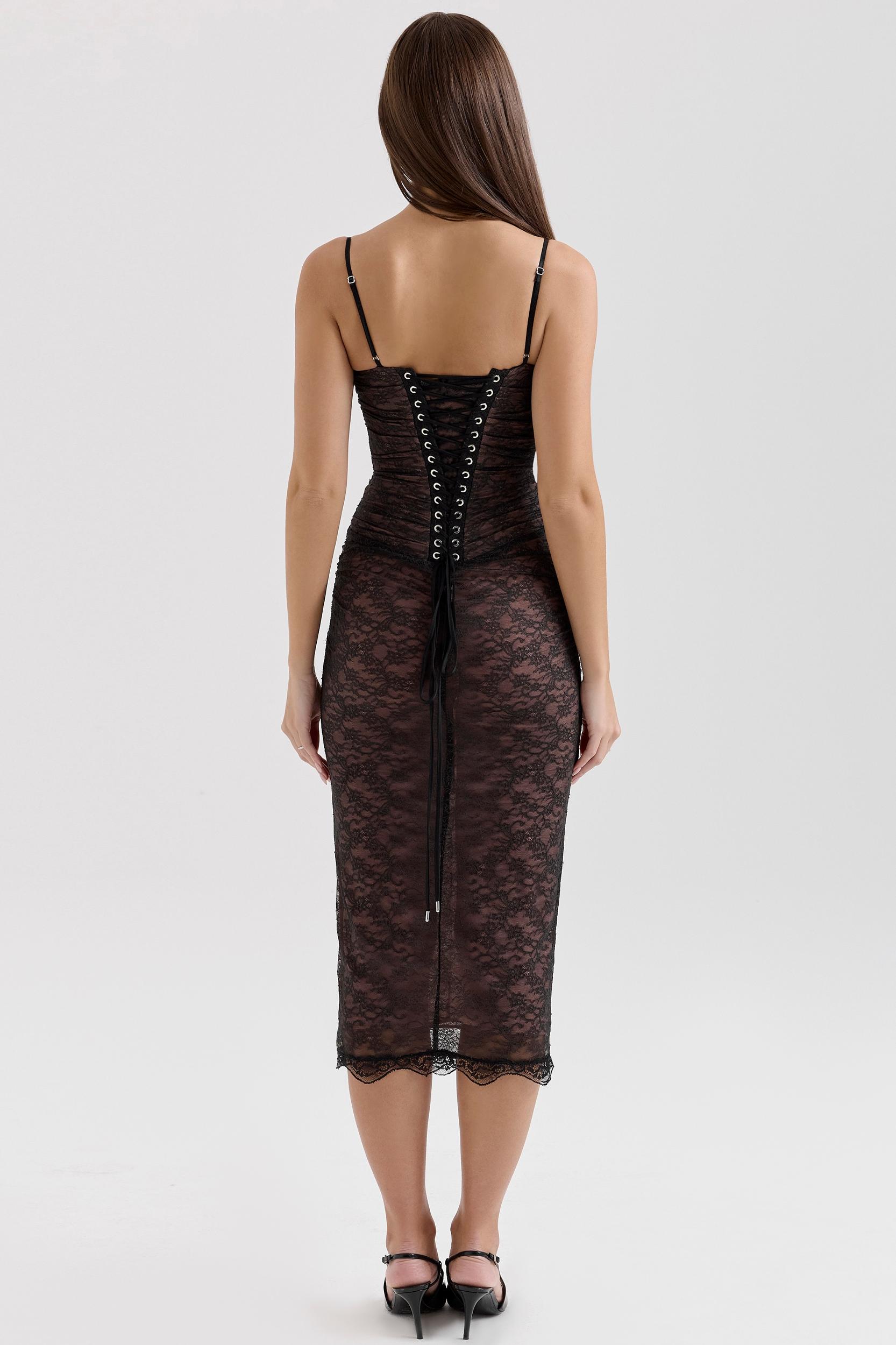 Gaia  black lace corset midi dress Product Image