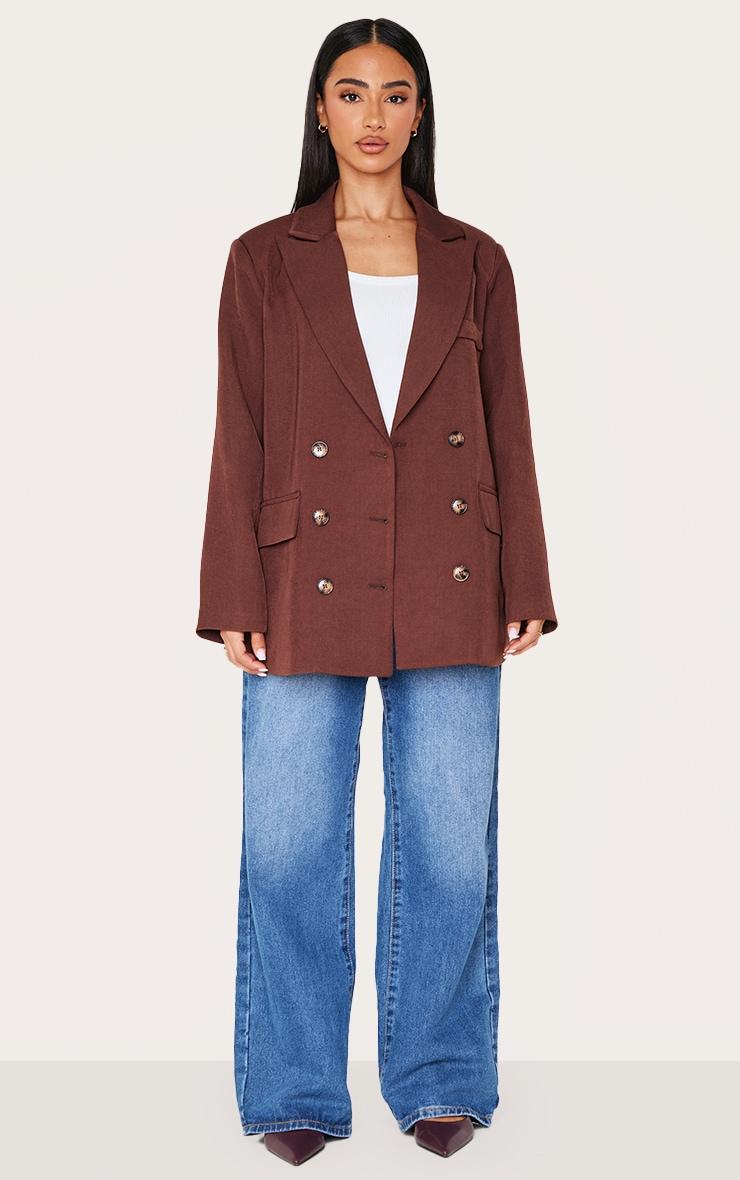 Petite Brown Premium Double Breasted Button Detail Blazer Product Image